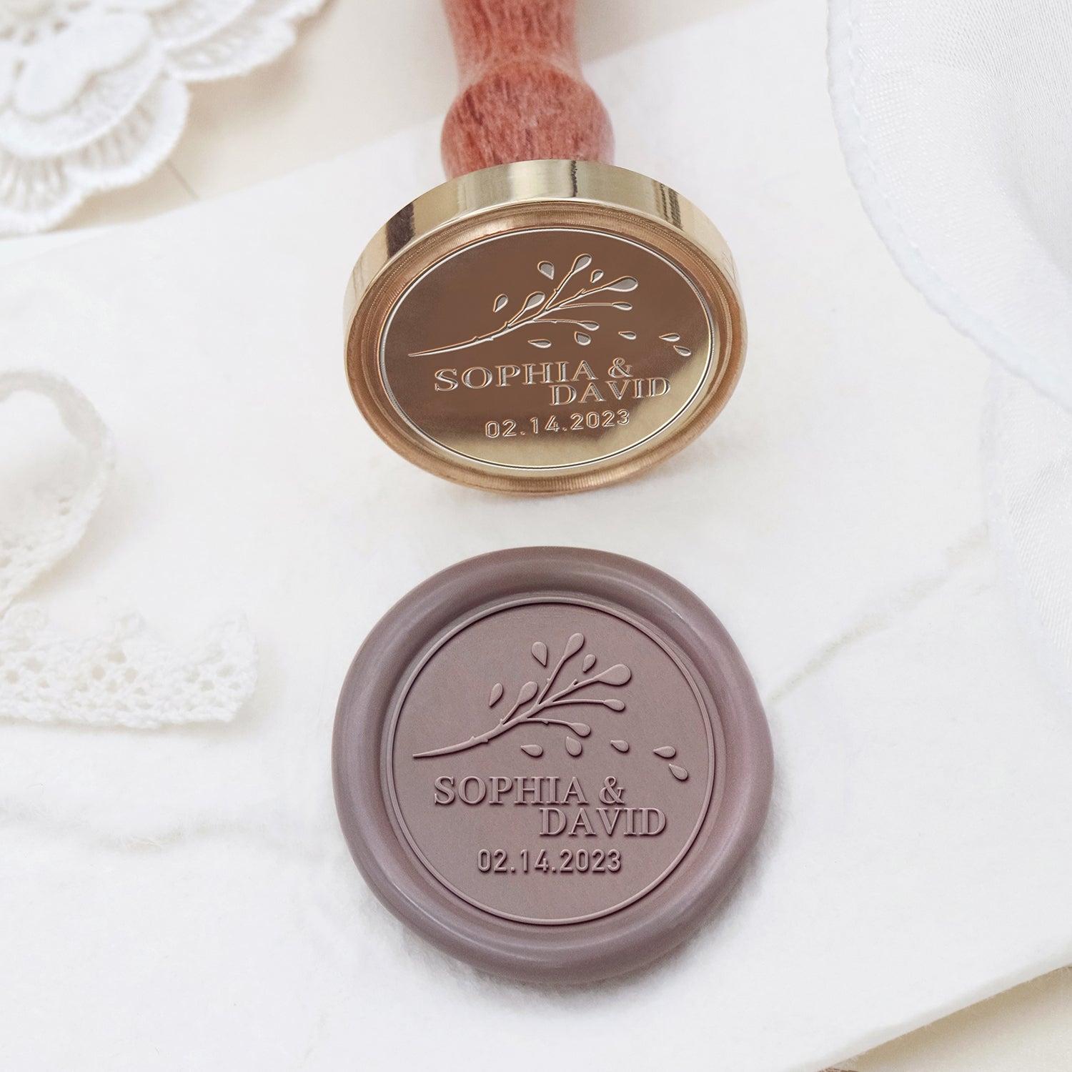 Stamprints Personalisierter Hochzeit Siegelwachs Siegelstempel Name & Datum 2