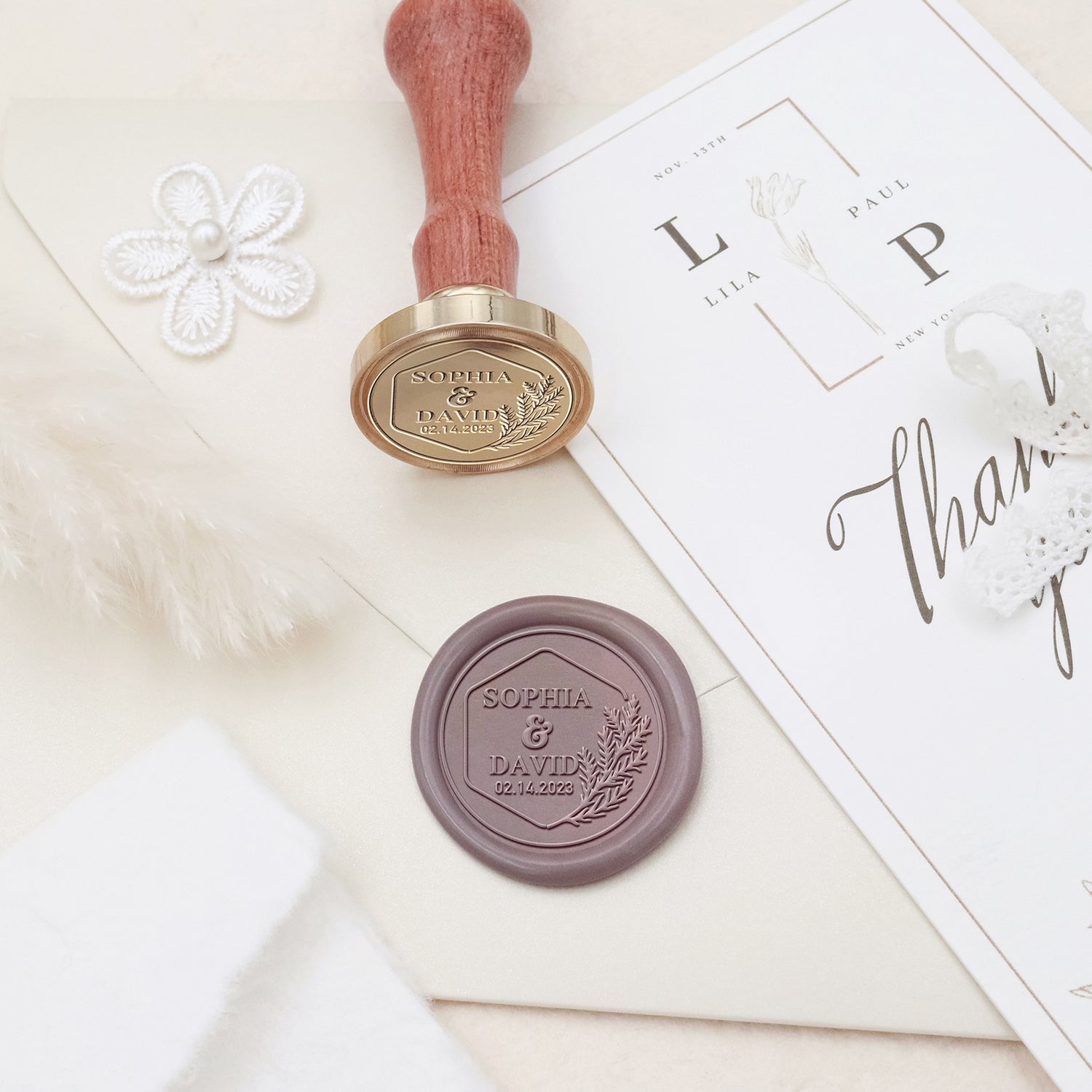 Stamprints Custom Wedding Wax Seal Stamp Name & Date 3
