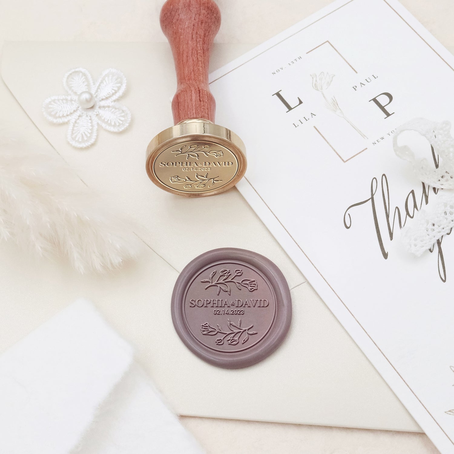 Stamprints Custom Wedding Wax Seal Stamp Name & Date 3