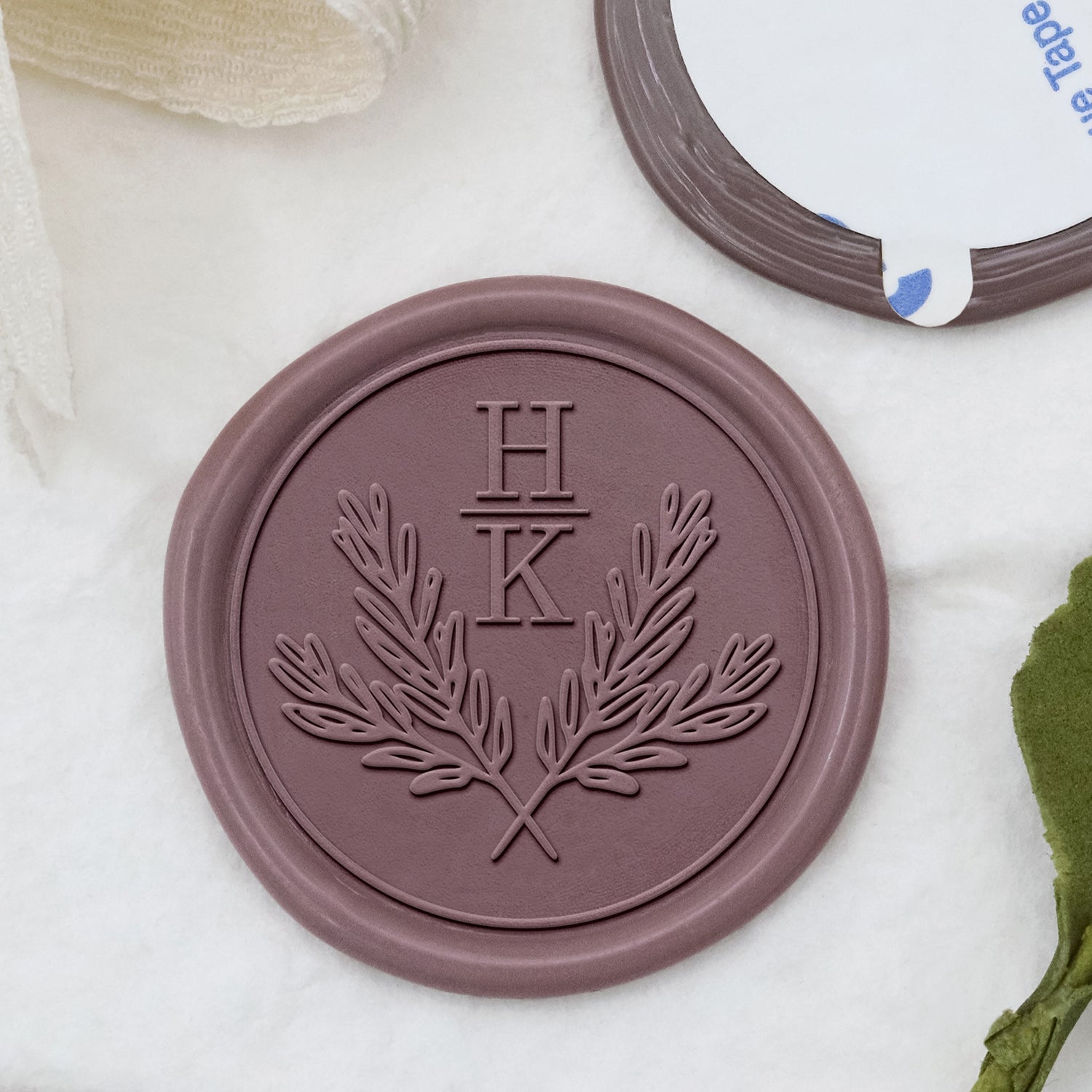 Stamprints Pegatinas de Sello de Lacre Personalizado con Monograma de Boda de Ramas de Olivo Cruzadas 1