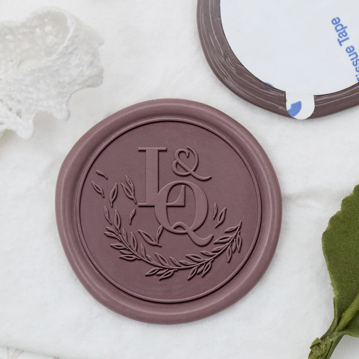 Stamprints Autocollants Sceau de Cire Personnalisé Monogramme Mariage Branche d'Olivier Tombante 1