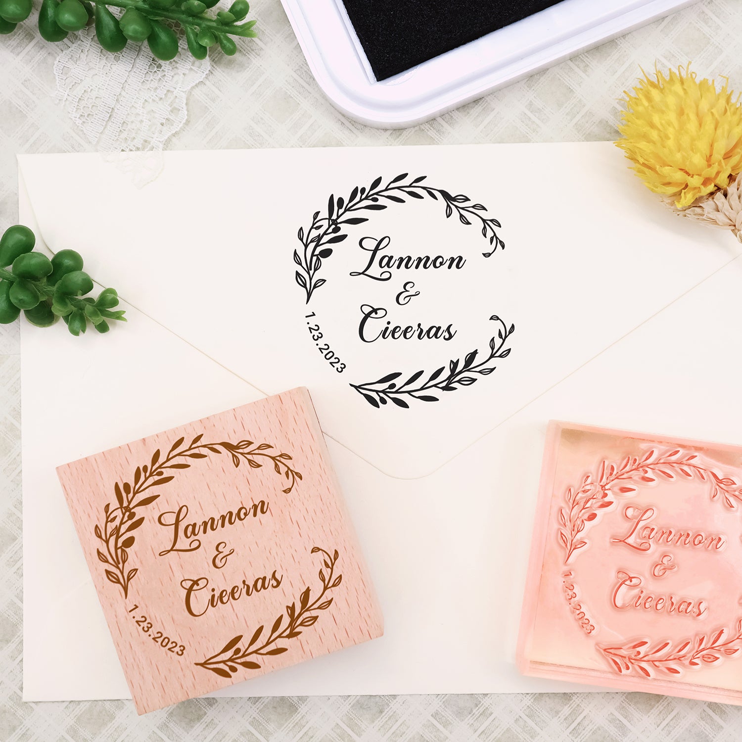 Personalisierter Name Hochzeit Gummistempel (18 Designs) Custom-Name-Wedding2