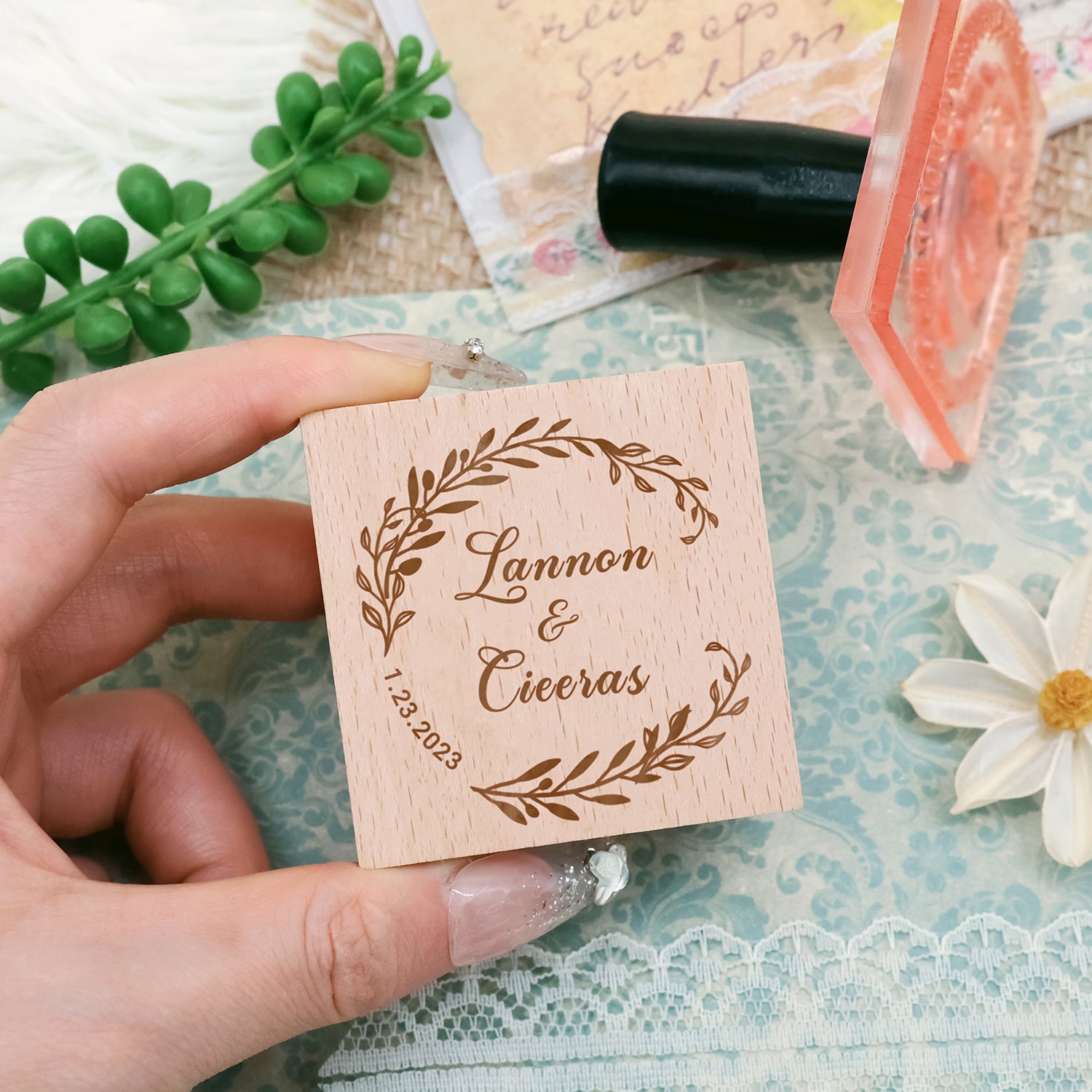 Personalisierter Name Hochzeit Gummistempel (18 Designs) Custom-Name-Wedding4