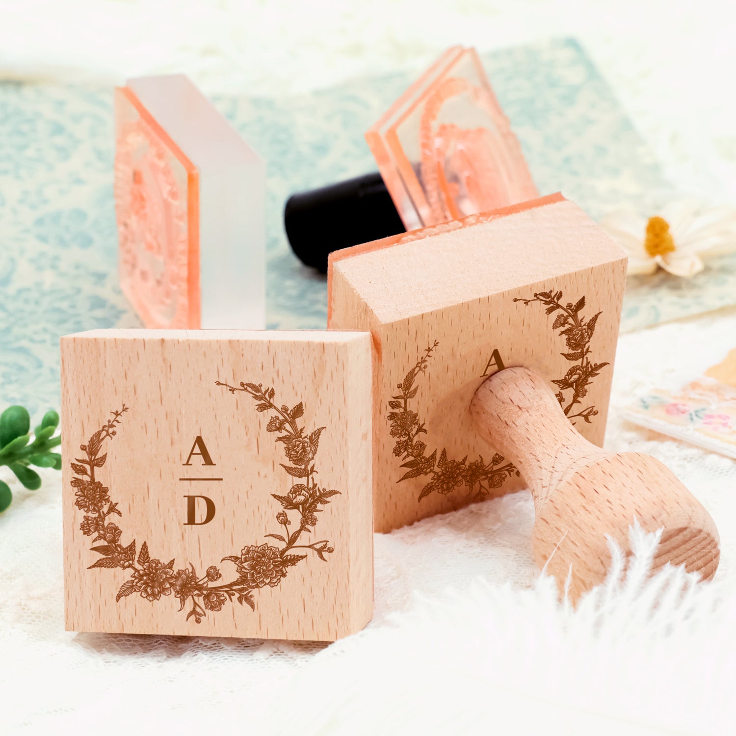 Personalisierter Botanischer Hochzeits-Monogramm Gummistempel (18 Designs)4