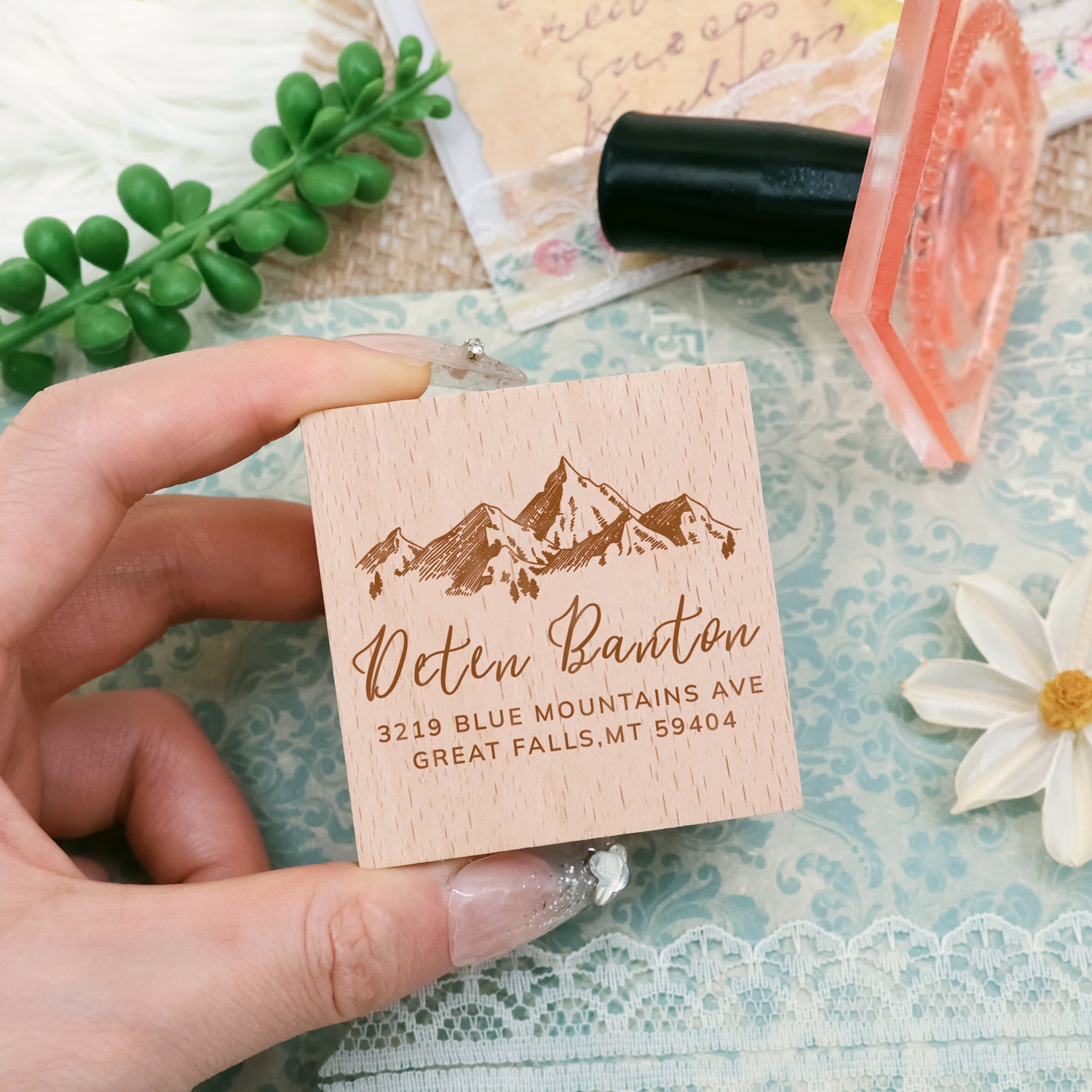 Tampon en Caoutchouc de Retour d'Adresse Personnalisé avec Votre Œuvre d'Art Signature (27 designs)-2