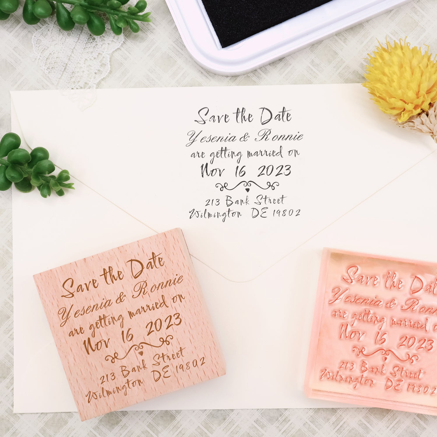Personalisierter reiner Text handgeschriebene Schrift Hochzeit Save the Date Gummistempel1
