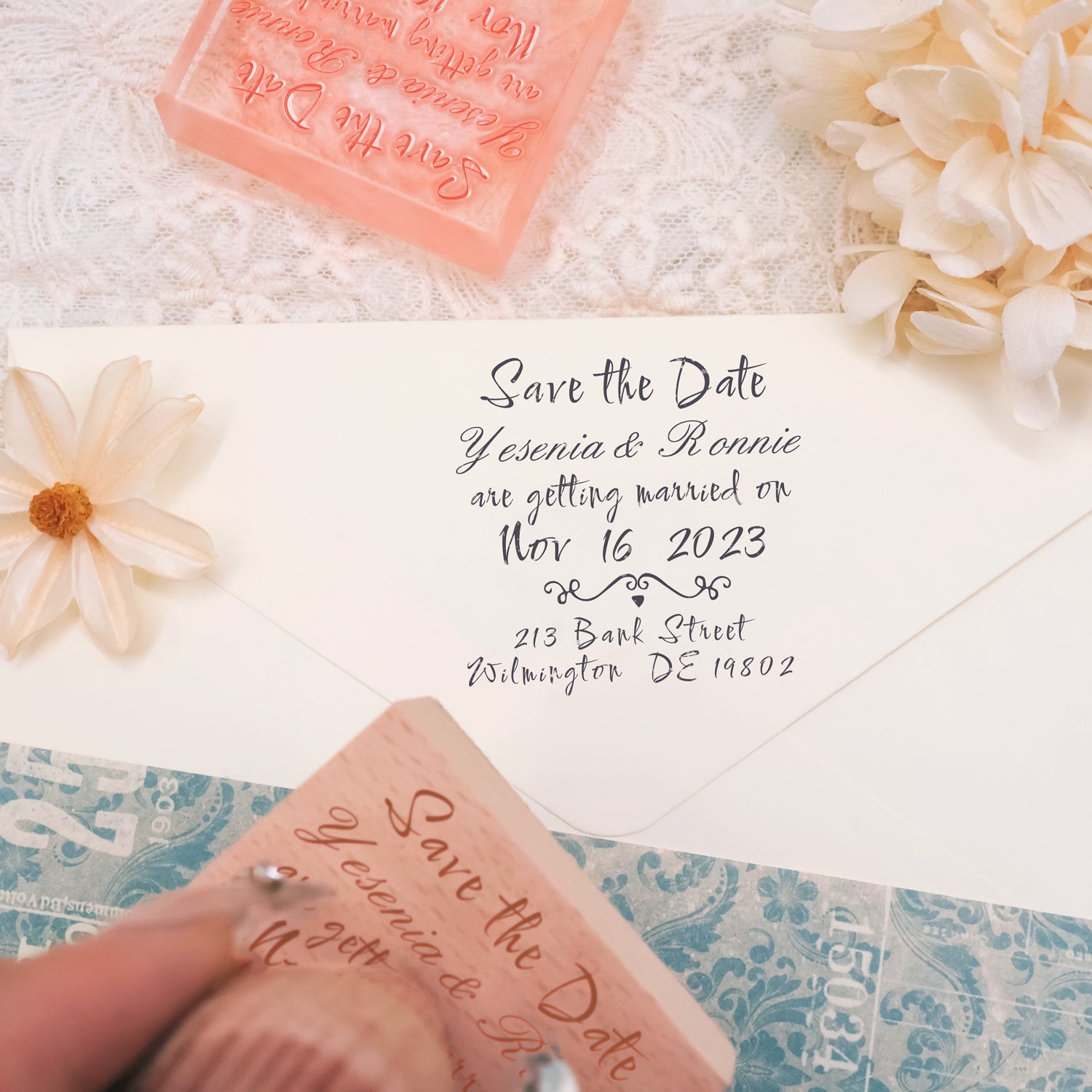 Personalisierter reiner Text Handschrift Schriftart Hochzeit Save the Date Gummistempel
