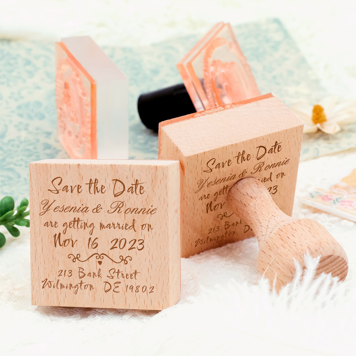 Personalisierter Reiner Text Handschrift Schriftart Hochzeit Save the Date Gummistempel2