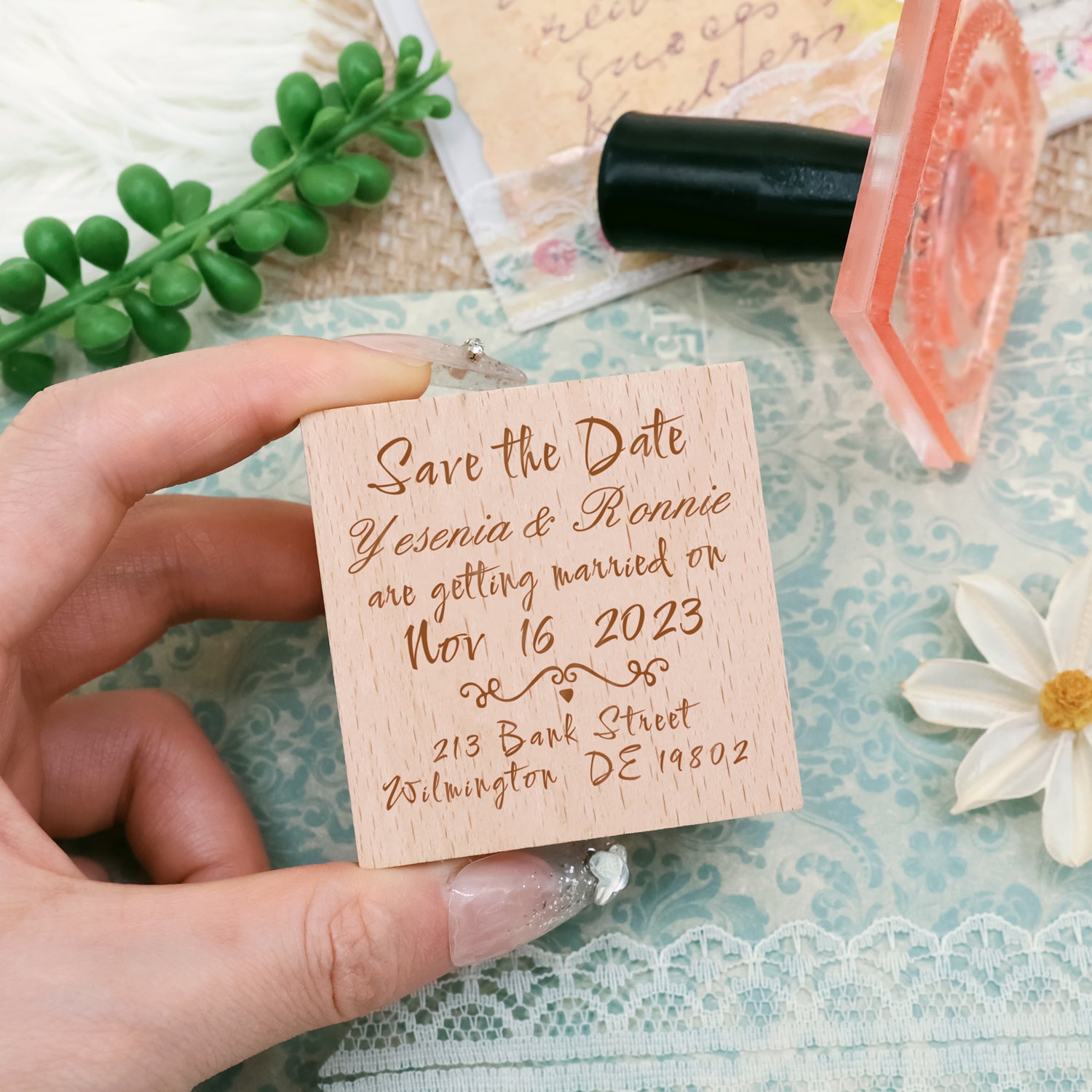 Personalisierten Reinen Text Handschrift Schriftart Hochzeit Save the Date Gummistempel3