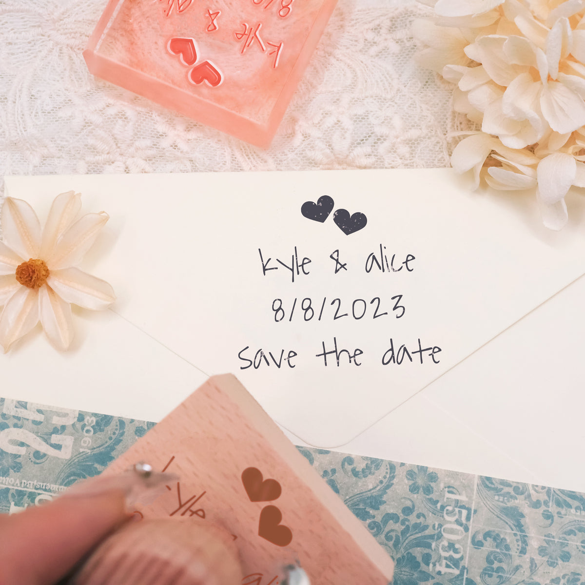 Personalisierter Hochzeit Save the Date Gummistempel-23 3