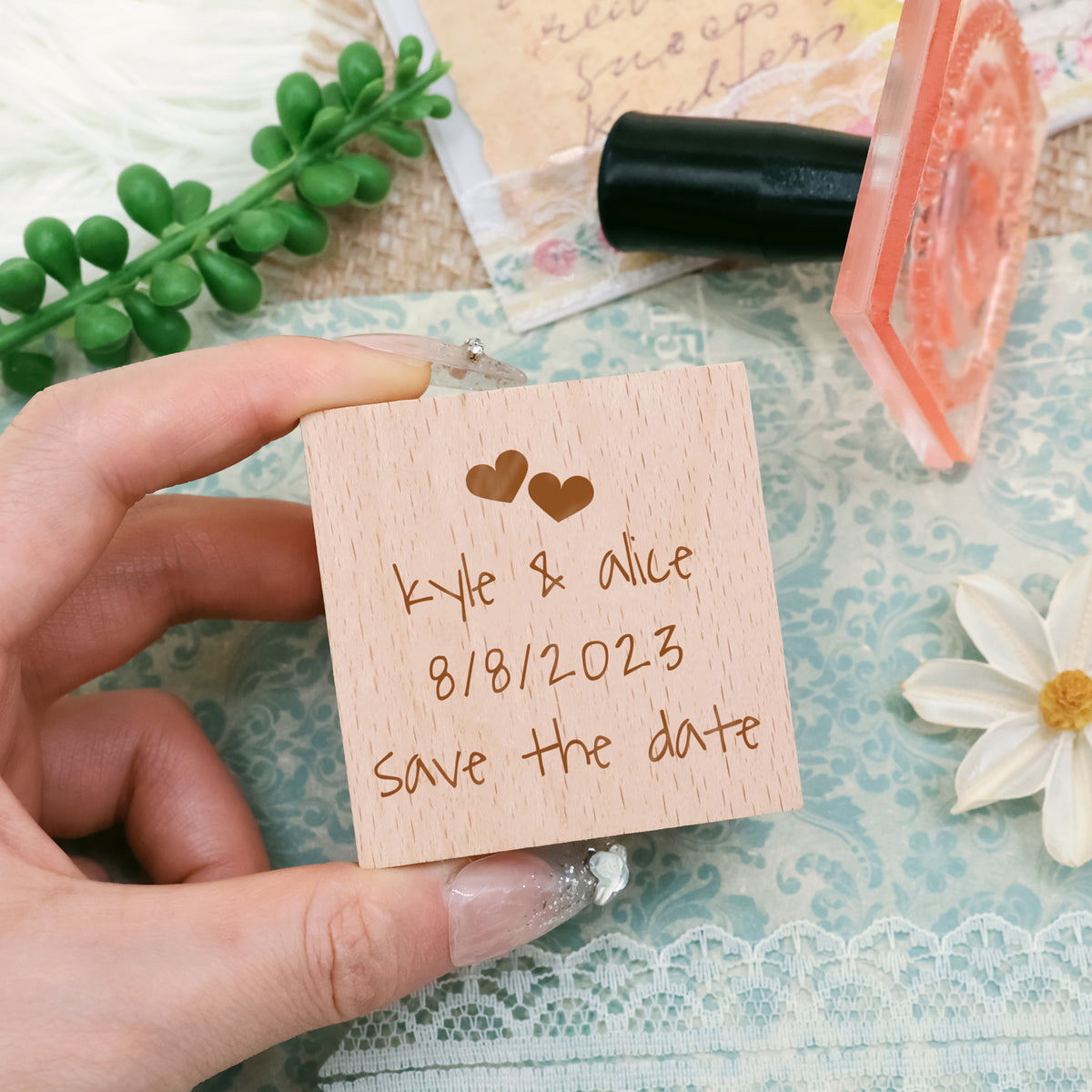 Personalisierter Hochzeits-Save-the-Date Gummistempel-23 2