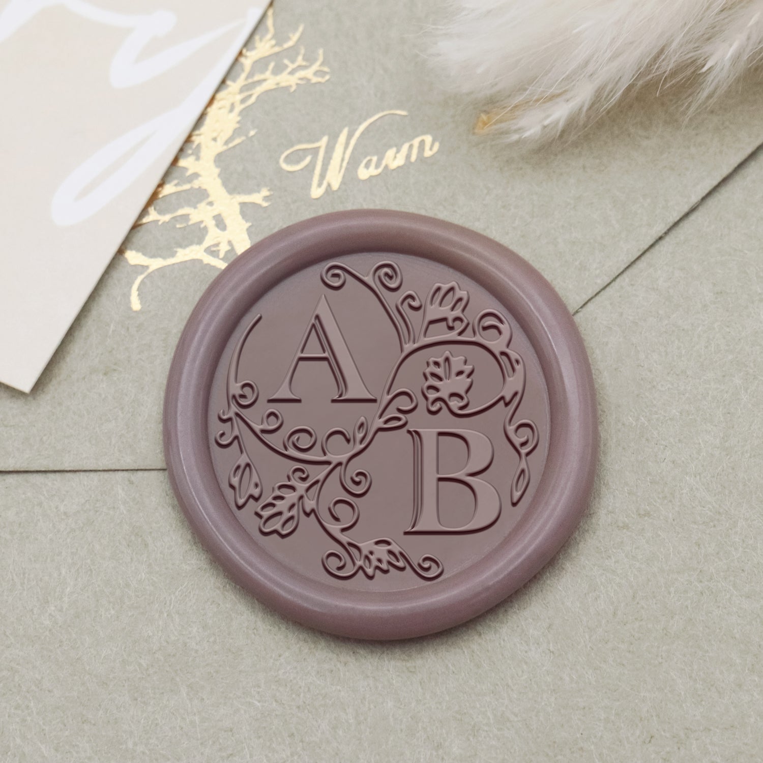 Sello de Caucho de Lacre con Monograma Personalizado de Lirio para Boda-31 1