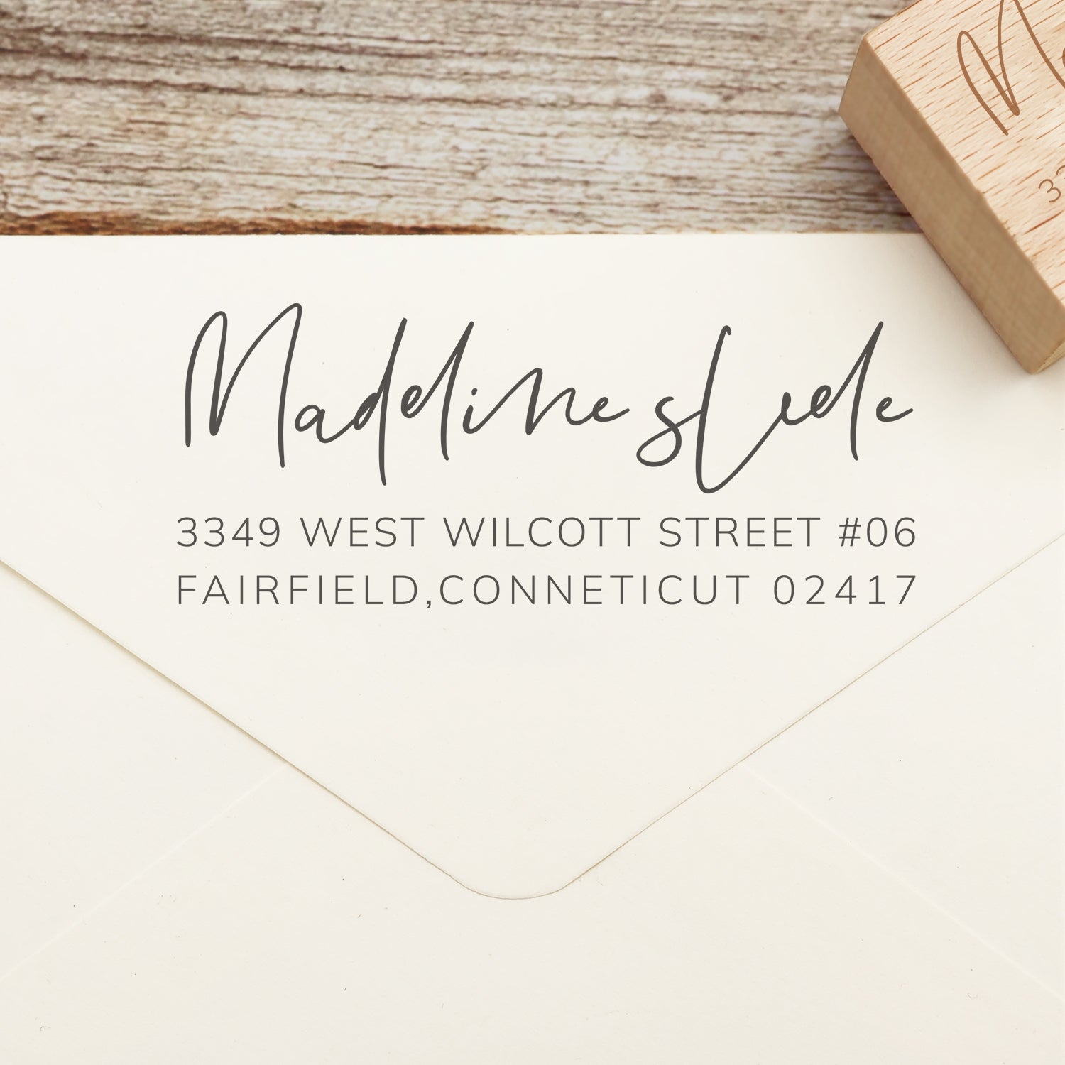 Personalisierter rechteckiger handschriftlicher Schriftart Adresse Rücksende Gummistempel - Stil 4 1