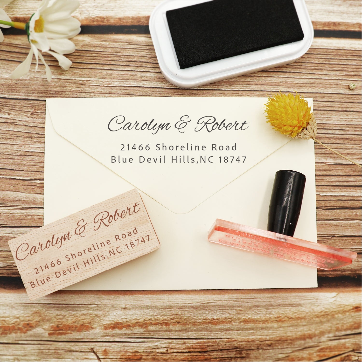 Personalisierter rechteckiger handschriftlicher Schrift Adresse Rücksende Gummistempel - Stil 5 2