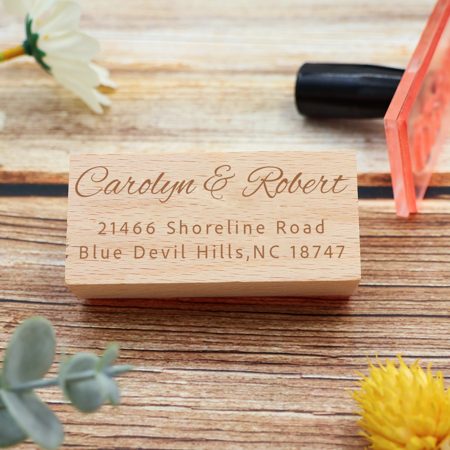 Personalisierter rechteckiger handschriftlicher Schrift Adresse Rücksende Gummistempel - Stil 5 3