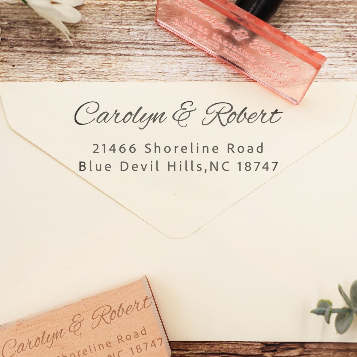 Personalisierter rechteckiger handschriftlicher Schriftart Adresse Rücksende Gummistempel - Stil 5 4