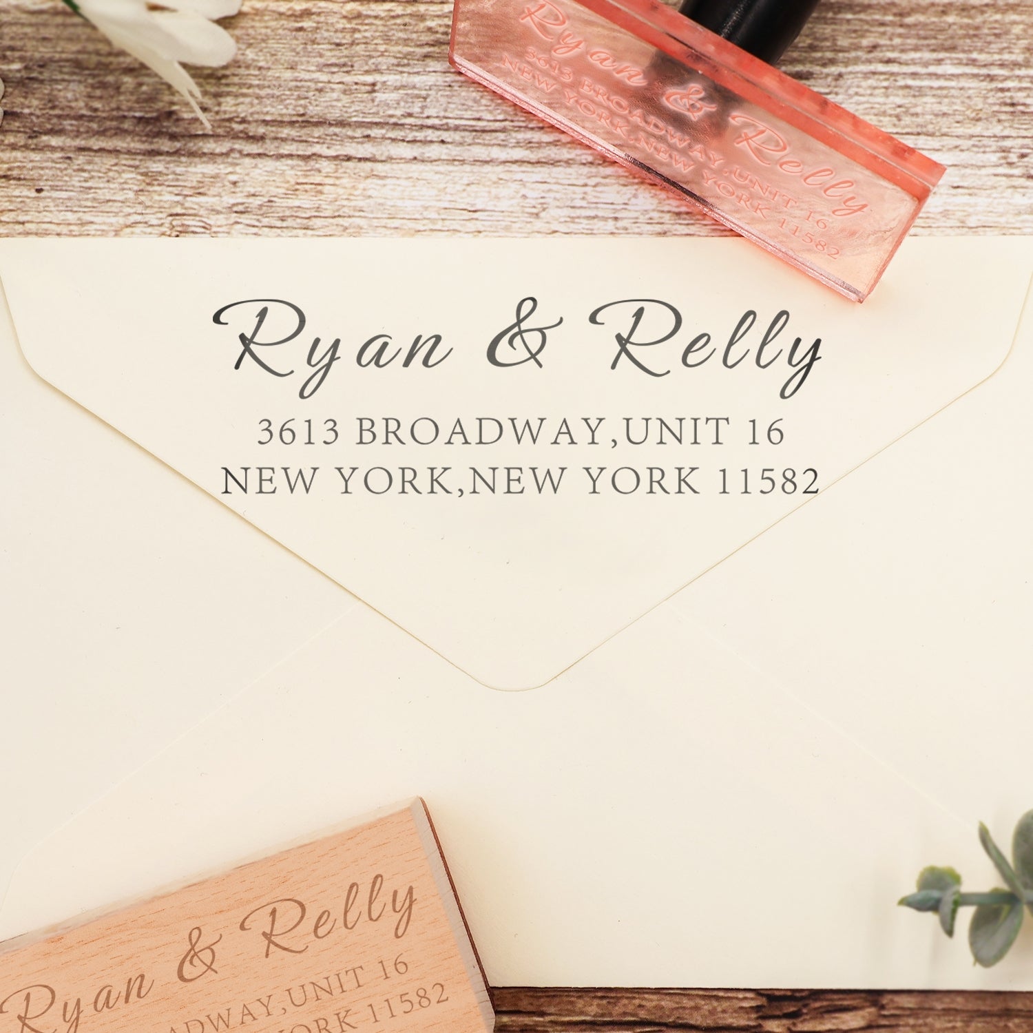 Personalisierter rechteckiger Handschrift-Schriftart Adresse Rückgabe Gummistempel - Stil 6 4
