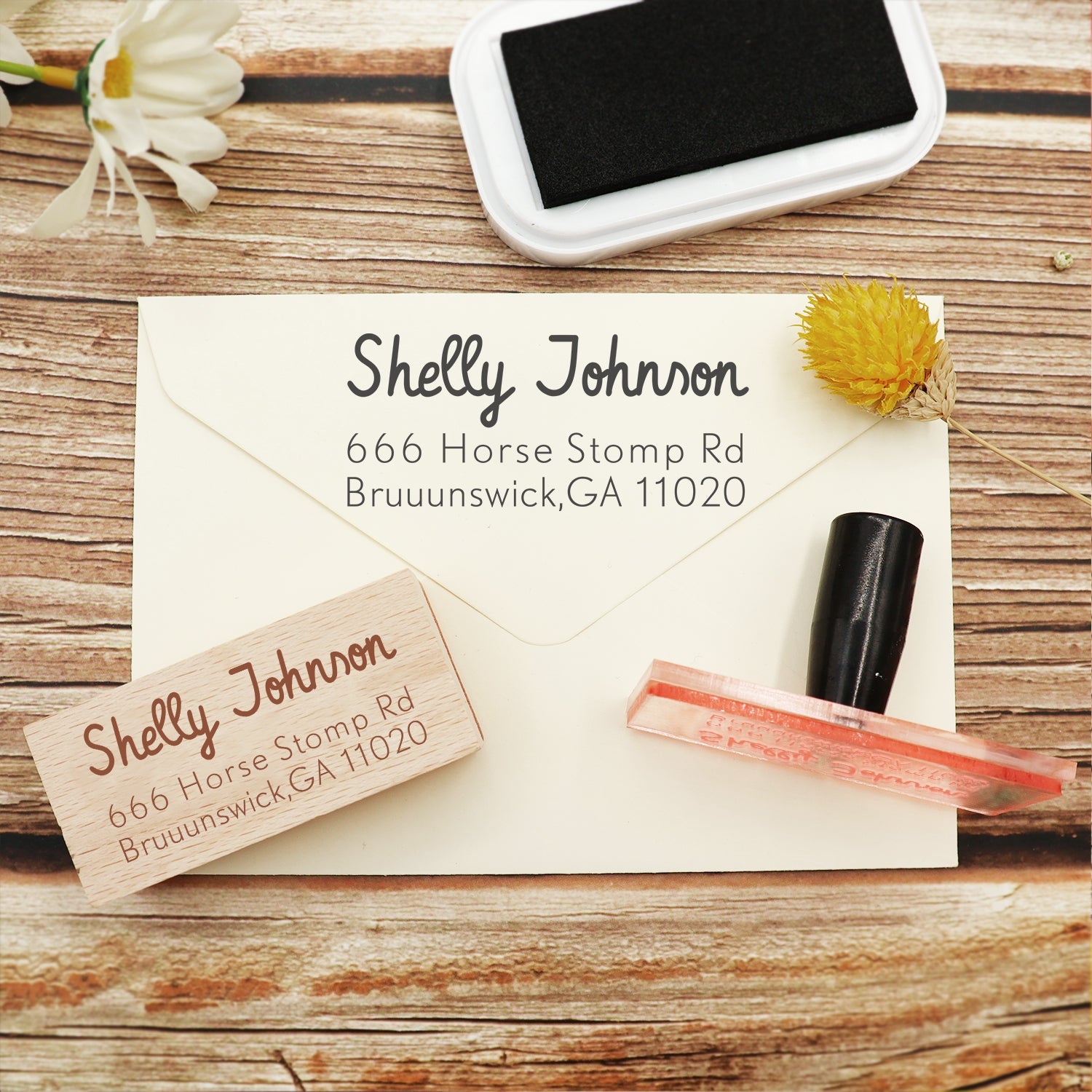 Personalisierter rechteckiger Handschrift-Schriftart Adresse Rücksende Gummistempel - Stil 17 2