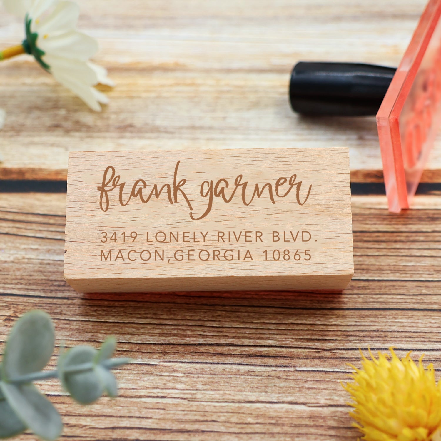 Personalisierter rechteckiger handschriftlicher Schriftart Adresse Rücksendung Gummistempel - Style 25 3