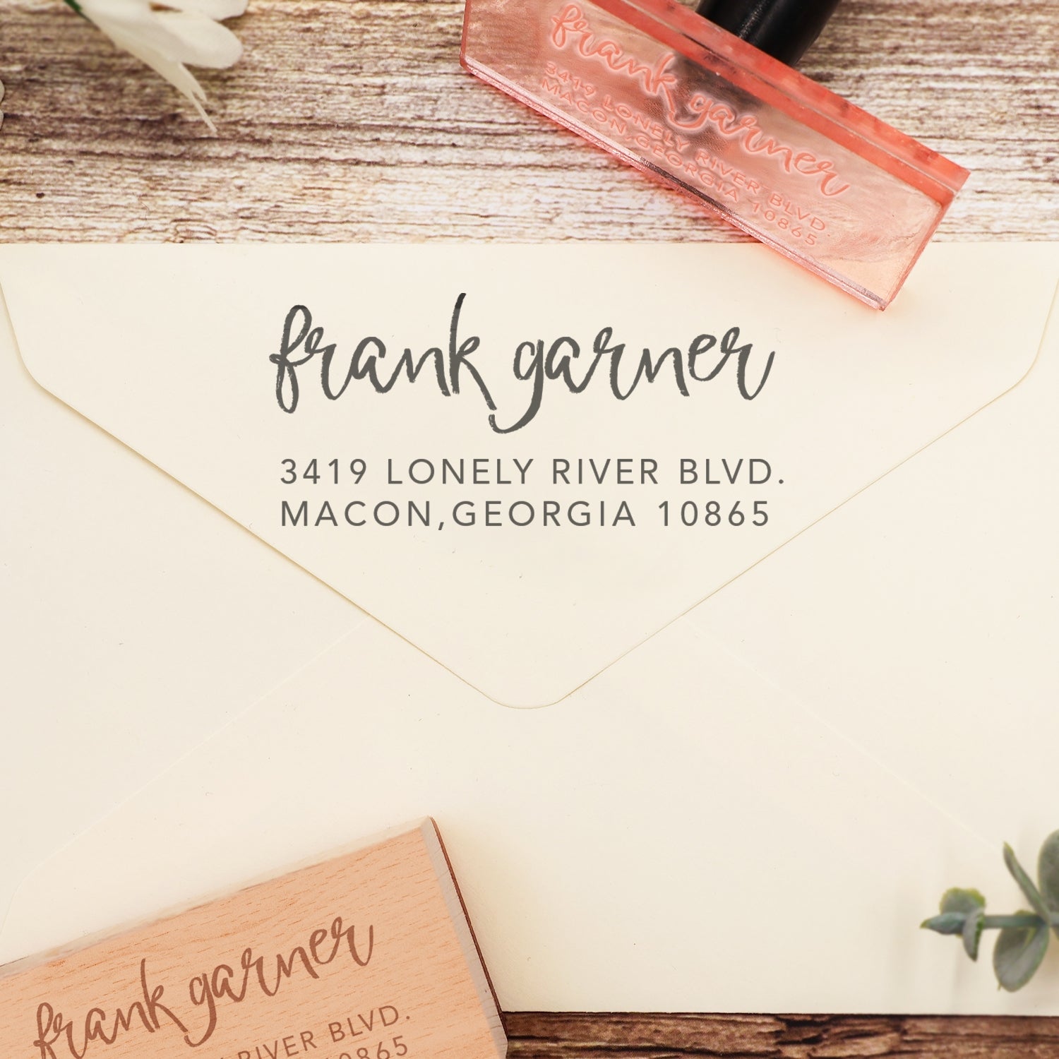 Personalisierter rechteckiger Handschrift-Schriftart Adresse Rückgabe Gummistempel - Stil 25 4