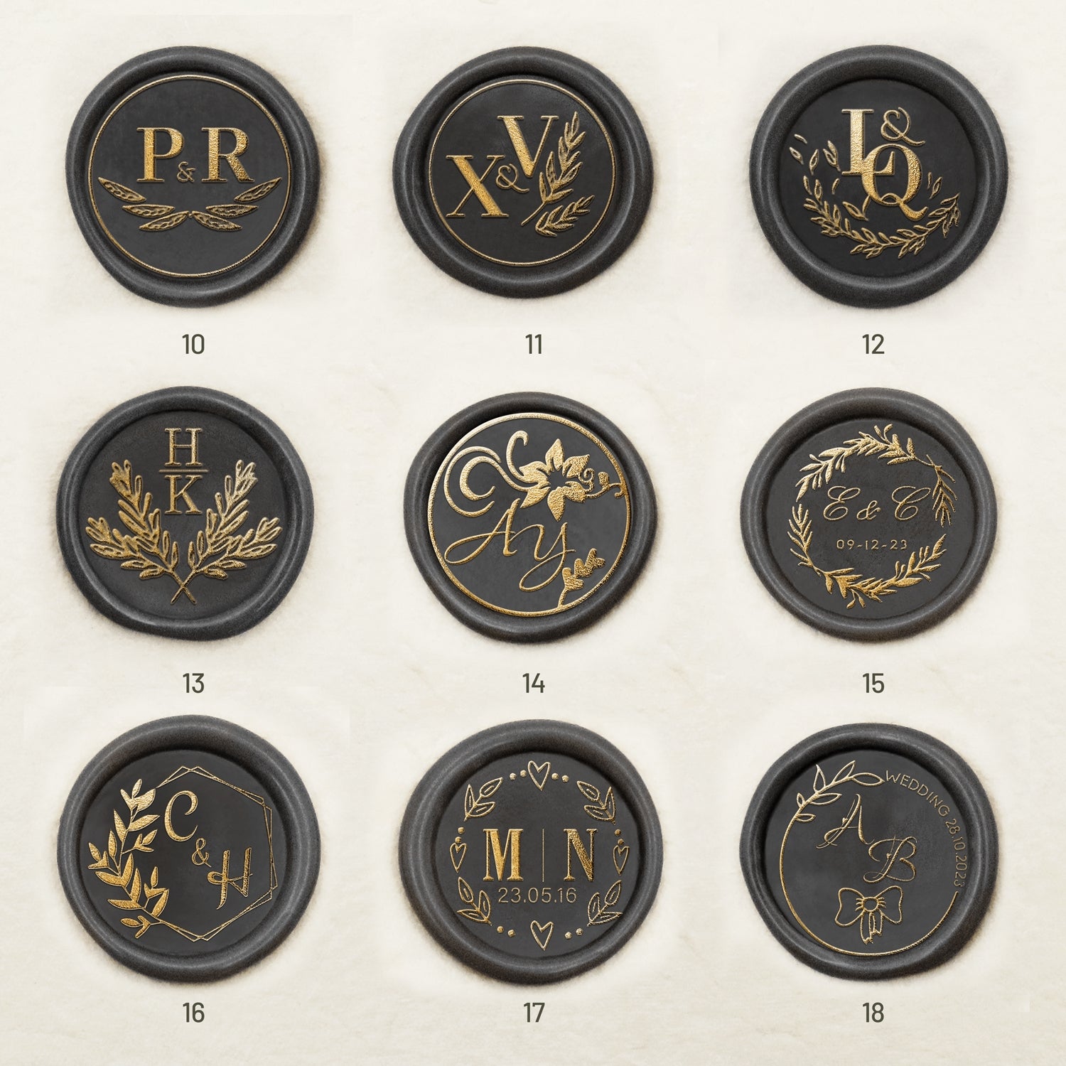 Personalisierte Hochzeits-Monogramm Selbstklebende Siegelwachs Sticker (36 Designs) 10-18