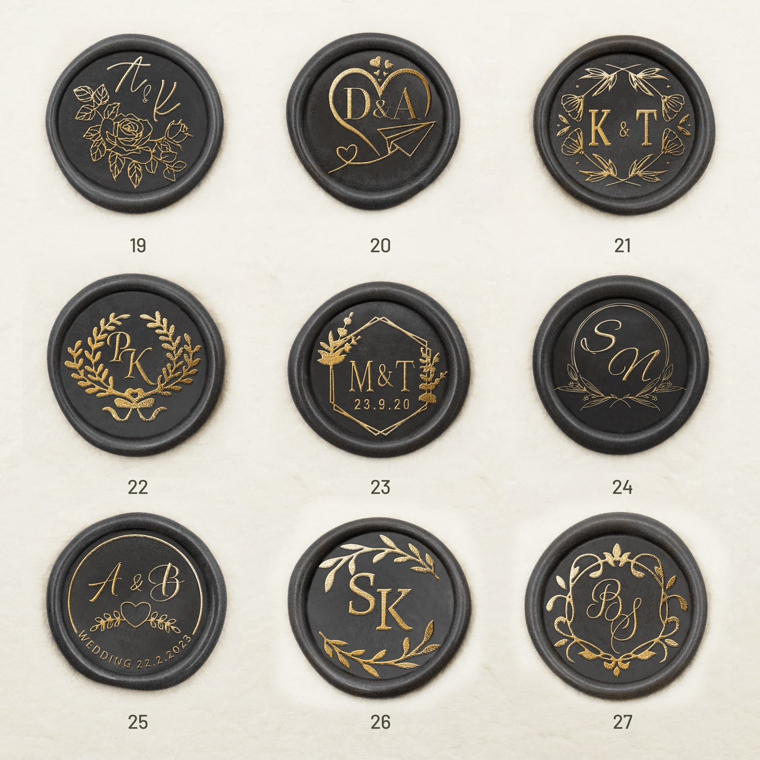 Personalisierte Hochzeits-Monogramm Selbstklebende Siegelwachs Sticker (36 Designs) 19-27