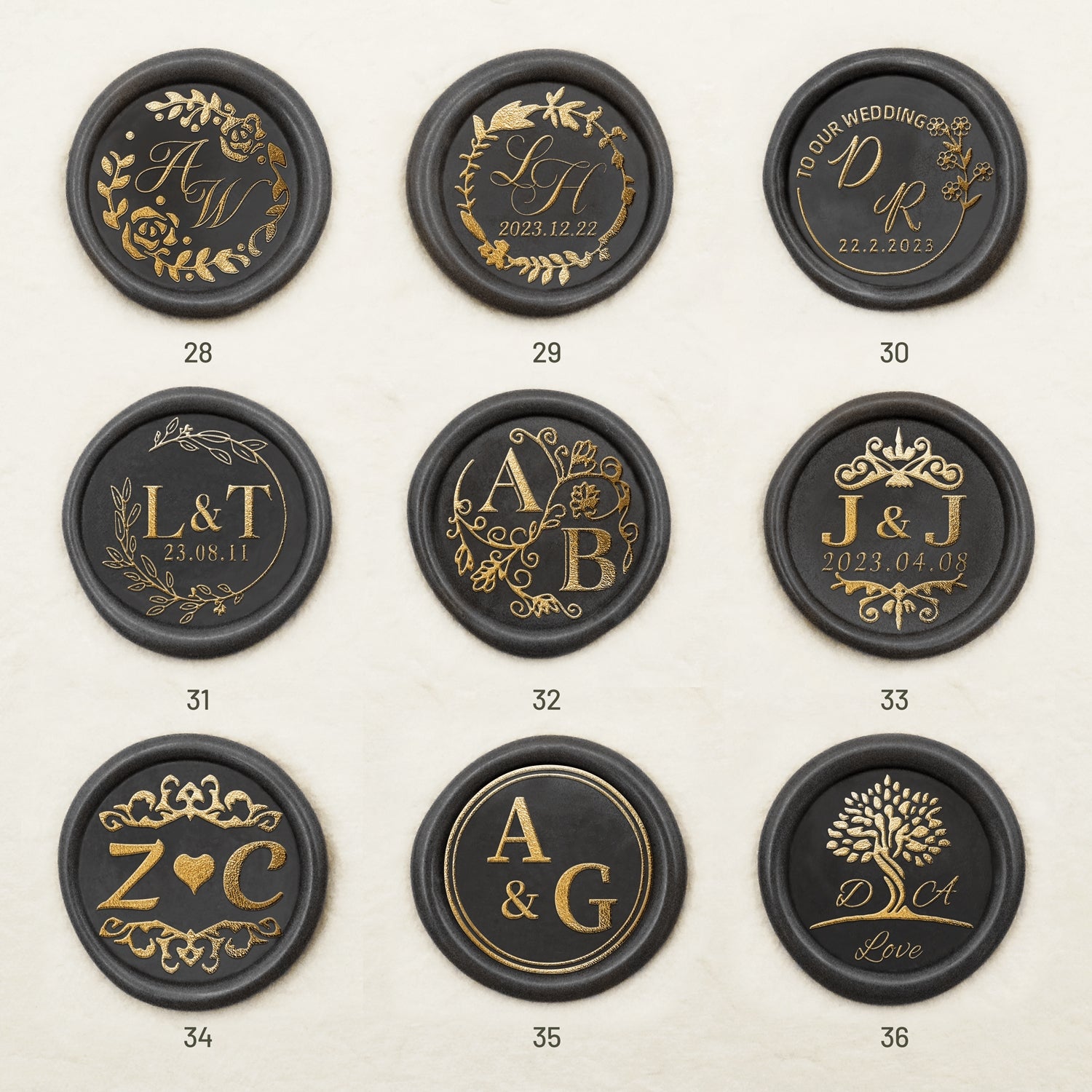Personalisierte Hochzeits-Monogramm Selbstklebende Siegelwachs Sticker (36 Designs) 28-36