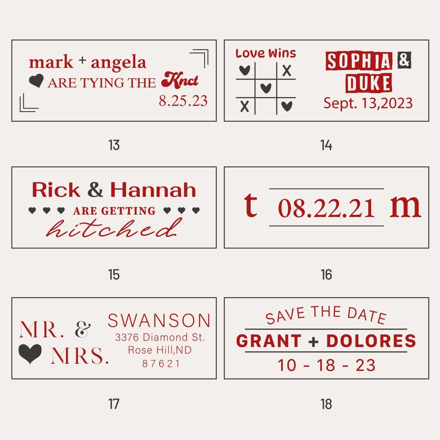 Personalisierter rechteckiger Hochzeits-Siegelwachs-Siegelstempel (18 Designs)-sku3