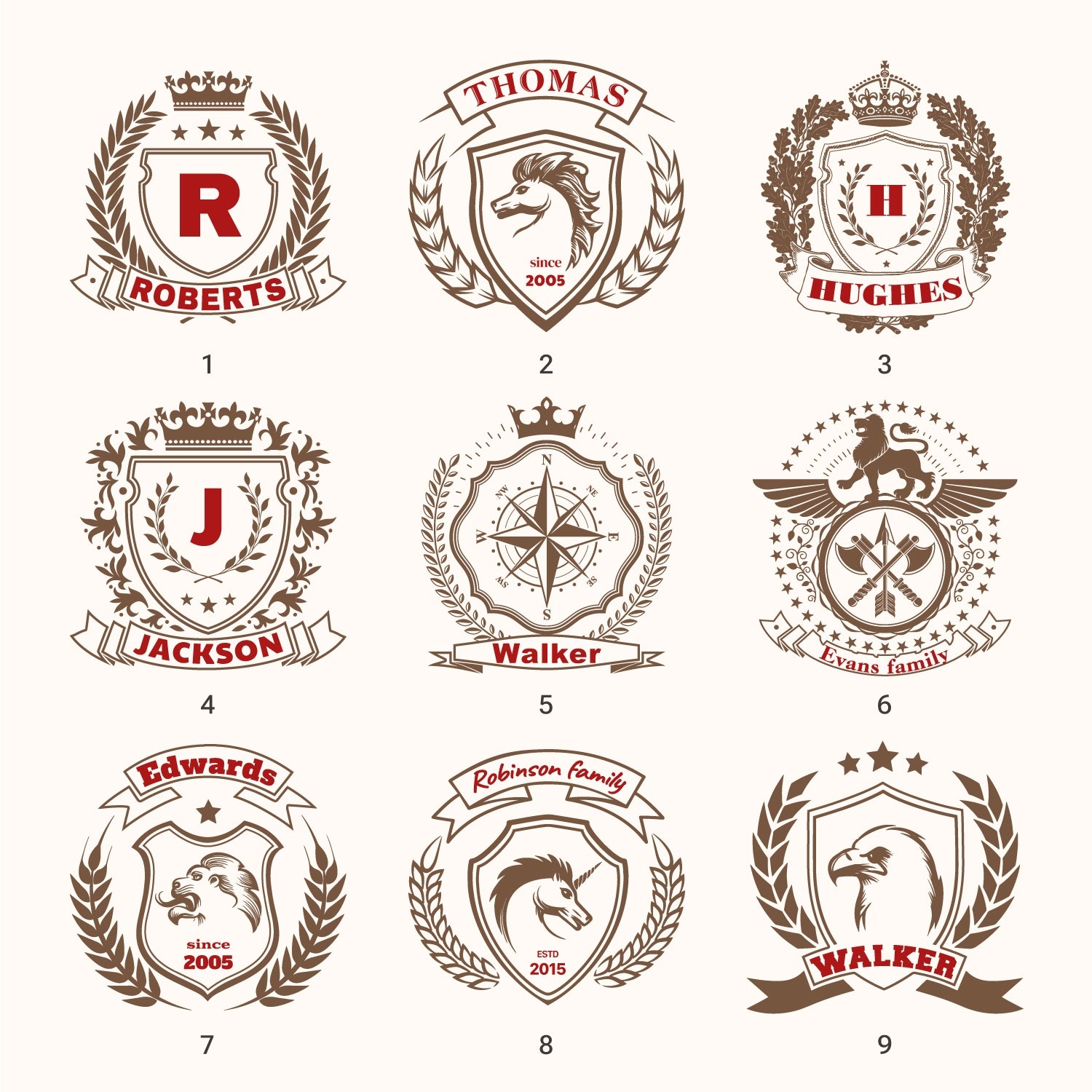 Sello de Caucho Personalizado del Escudo Familiar (18 Diseños) 1