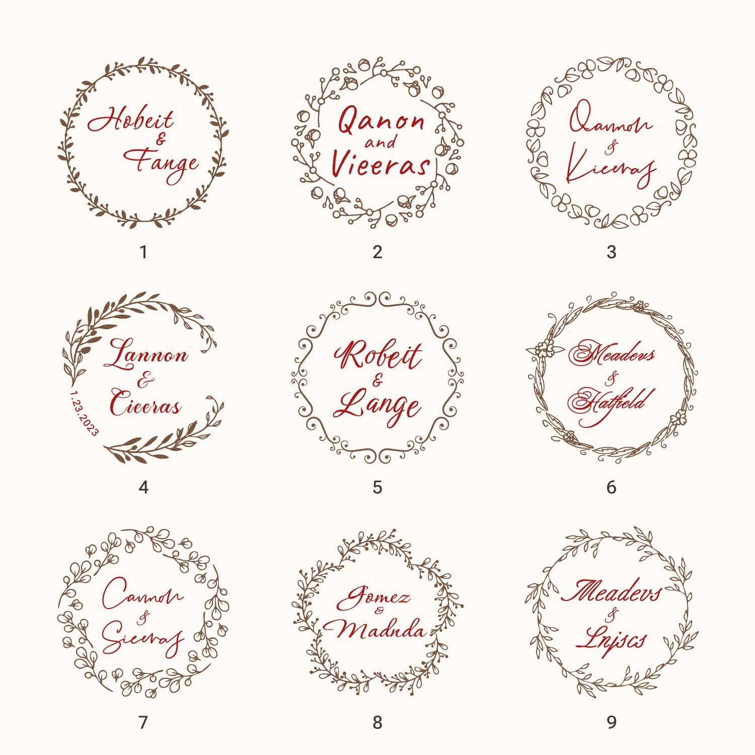 Personalisierter Name Hochzeit Gummistempel (18 Designs) Custom-Name-Wedding1
