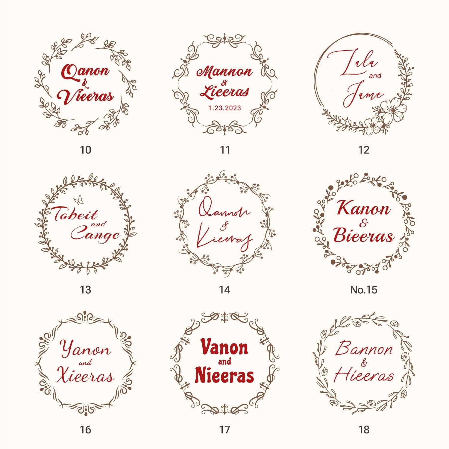 Personalisierten Namen Hochzeit Gummistempel (18 Designs) Custom-Name-Wedding2