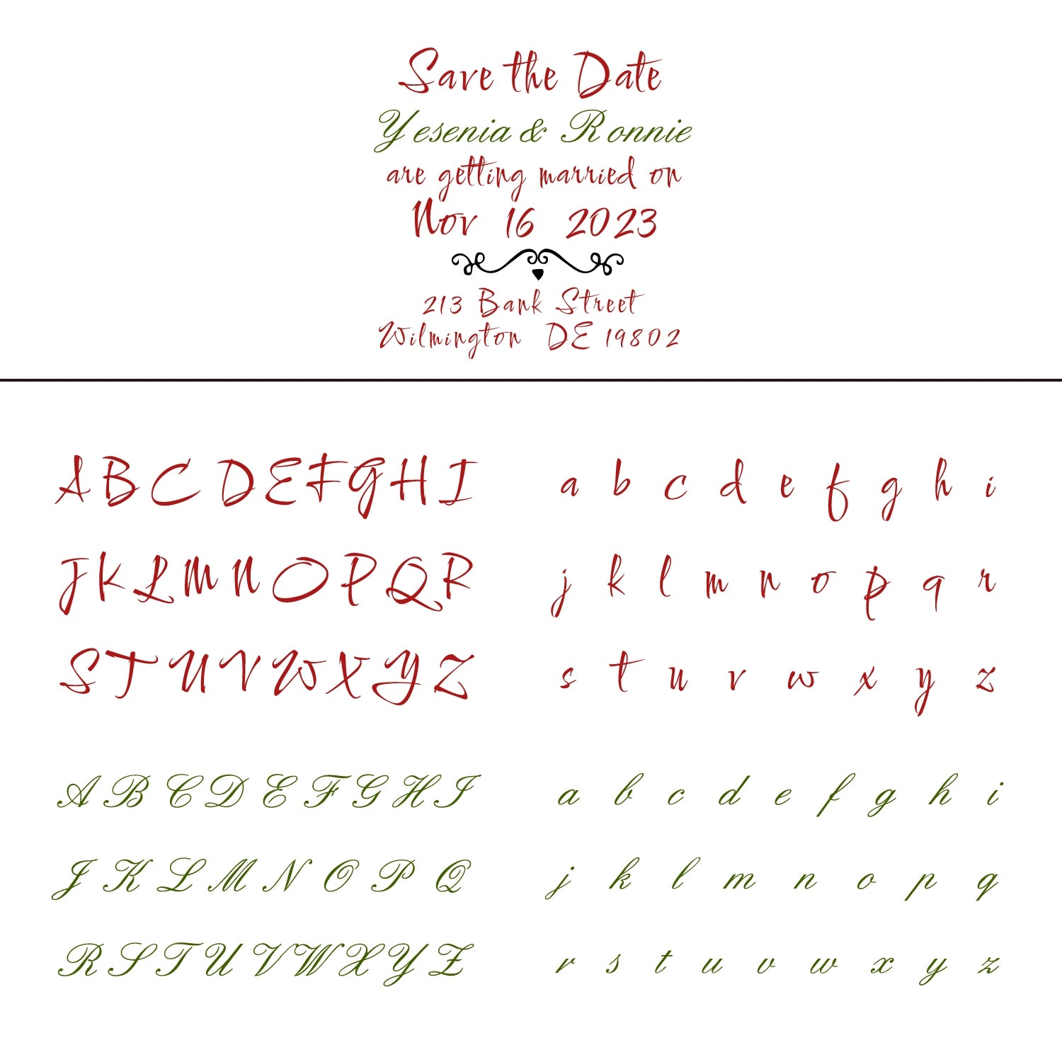 Personalisierter reiner Text Handschrift-Schriftart Hochzeit Save the Date Gummistempel7