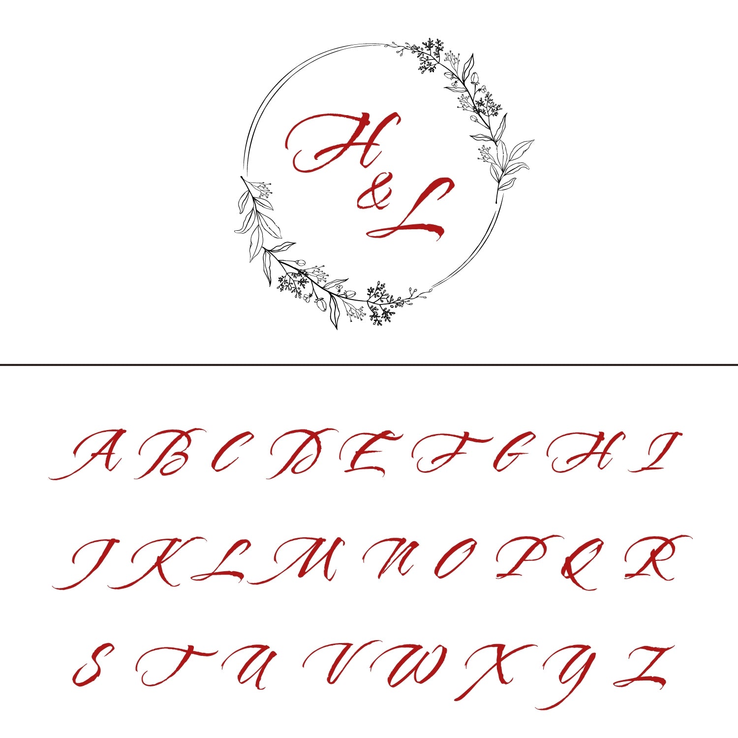 Custom Botanical Wedding Monogram Rubber Stamp - Style 4 4