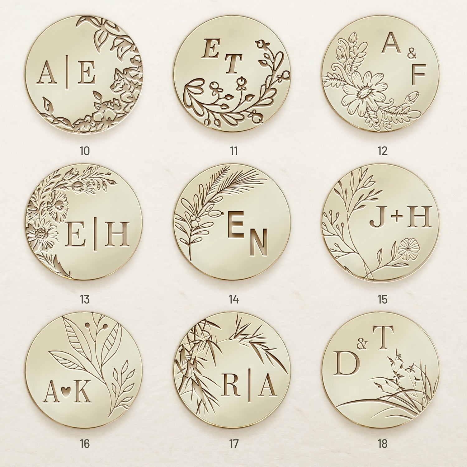 Custom Borderless Botanical Wedding Monogram Wax Seal Stamp (27 Designs)-sku2