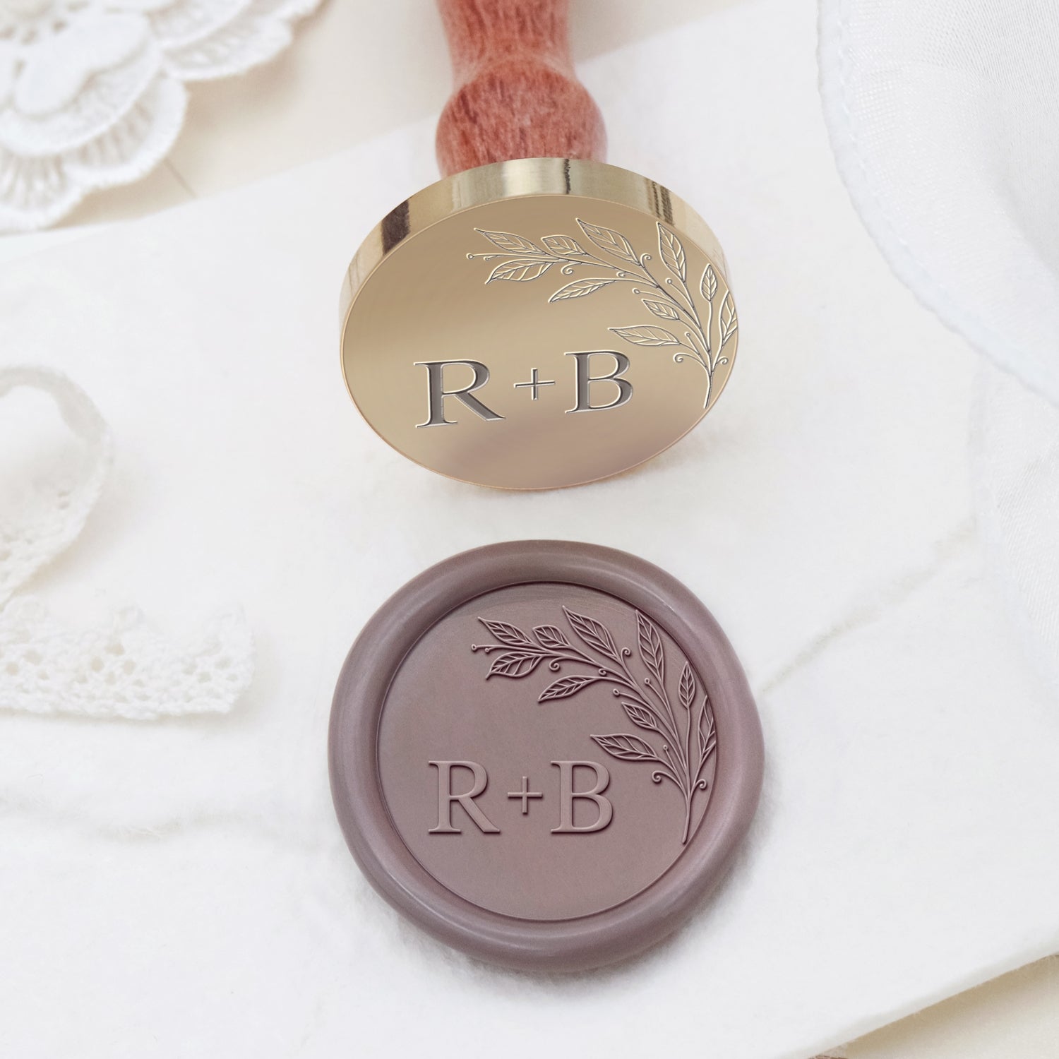 Sello de Caucho de Lacre Personalizado sin Bordes Botánico de Boda Monograma - Estilo 5 2