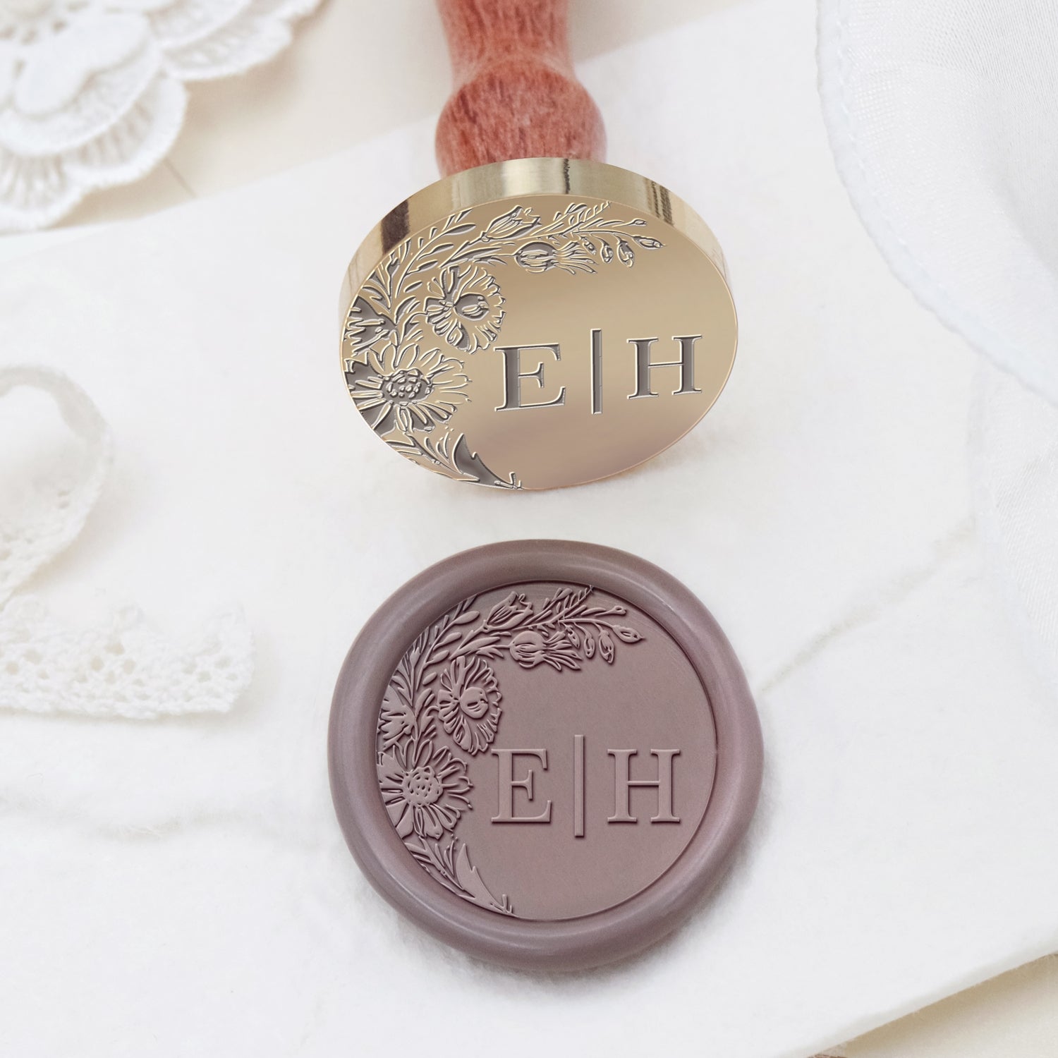 Tampon encreur sceau de cire monogramme mariage botanique sans bordure personnalisé - Style 13 2