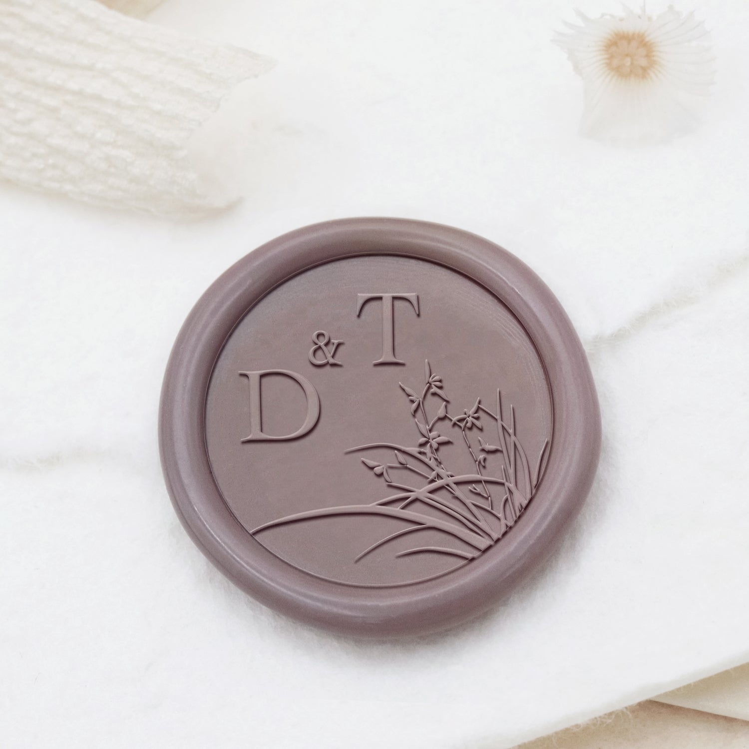 Tampon Encreur Sceau de Cire Monogramme Mariage Botanique Sans Bordure Personnalisé - Style 18 1