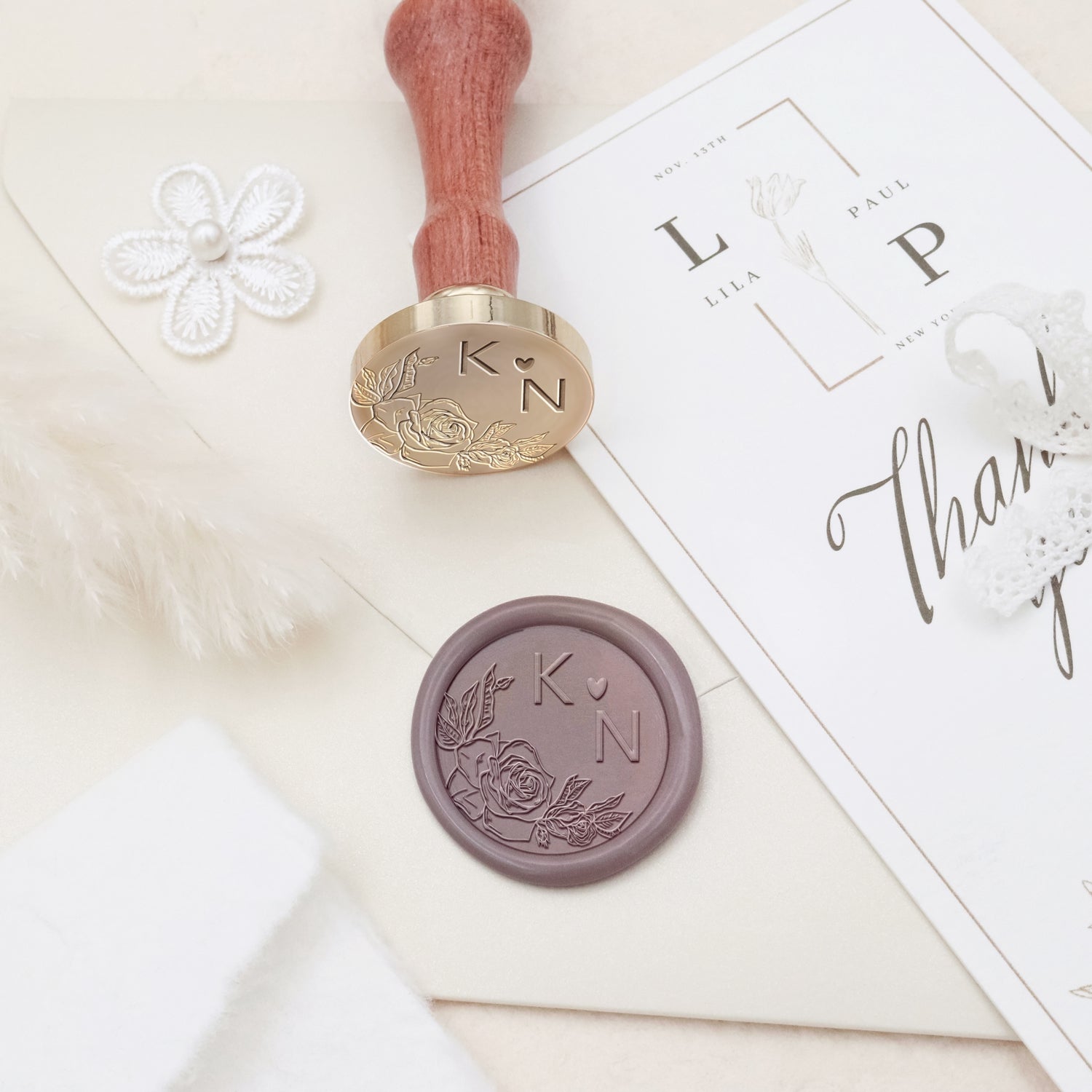Custom Borderless Botanical Wedding Monogram Wax Seal Stamp - Style 21 3