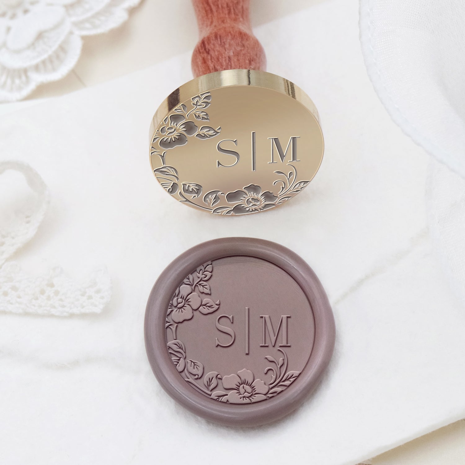Sello de Caucho de Lacre con Monograma de Boda Botánico Sin Bordes Personalizado - Estilo 22 2