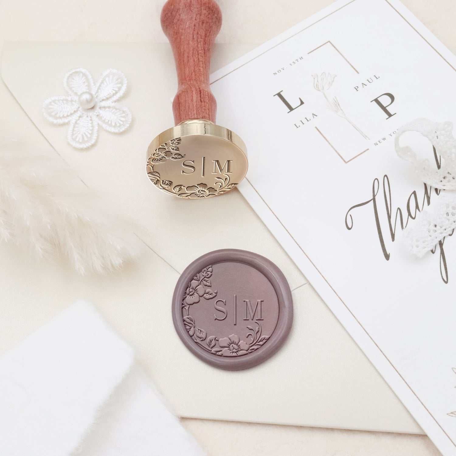Sello de Caucho de Lacre de Monograma de Boda Botánico Sin Bordes Personalizado - Estilo 22 3