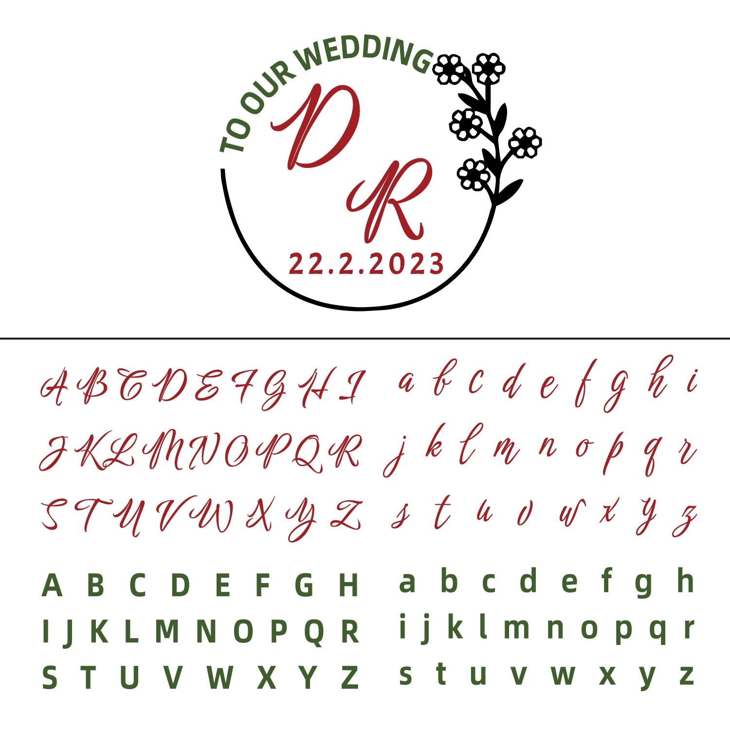 Sello de Caucho con Sello de Lacre de Monograma de Boda Floret Personalizado 29
