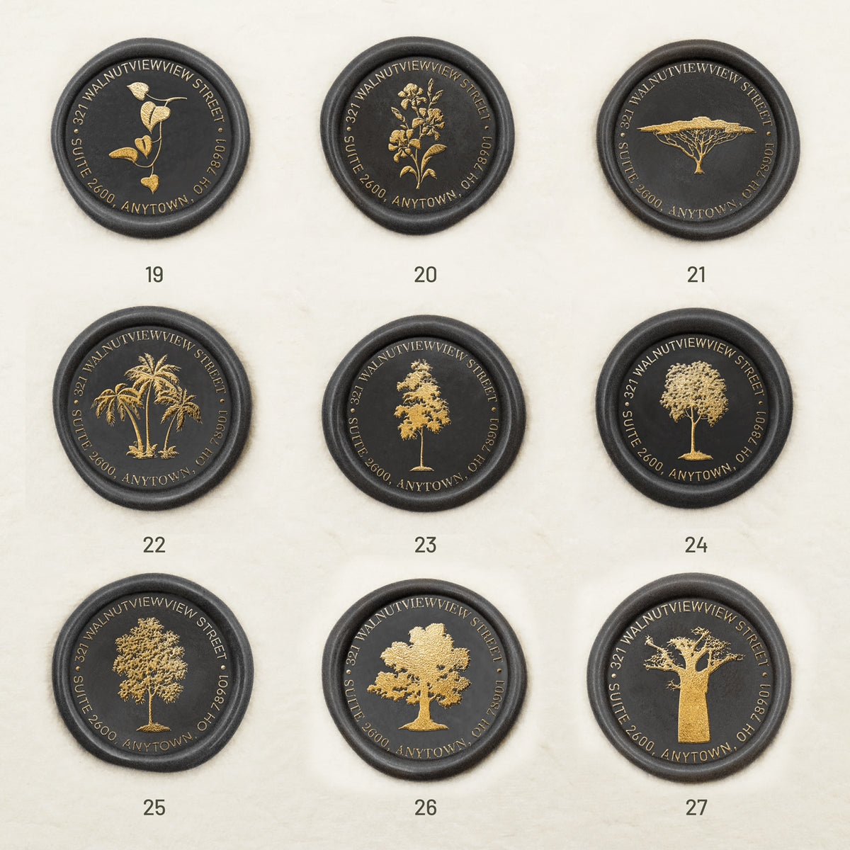 Sello de Lacre de Dirección Botánico Personalizado (27 Diseños)19-27