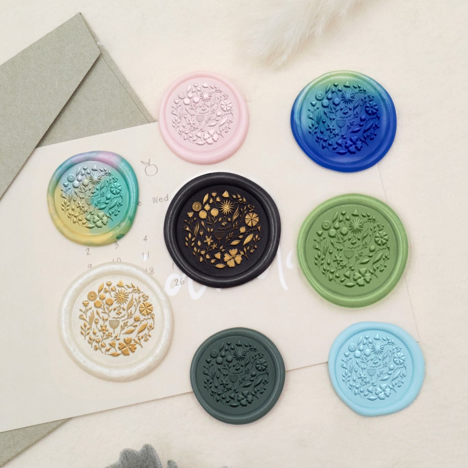 Sello de Lacre con Patrón de Azulejos Florales - Estilo 7 3