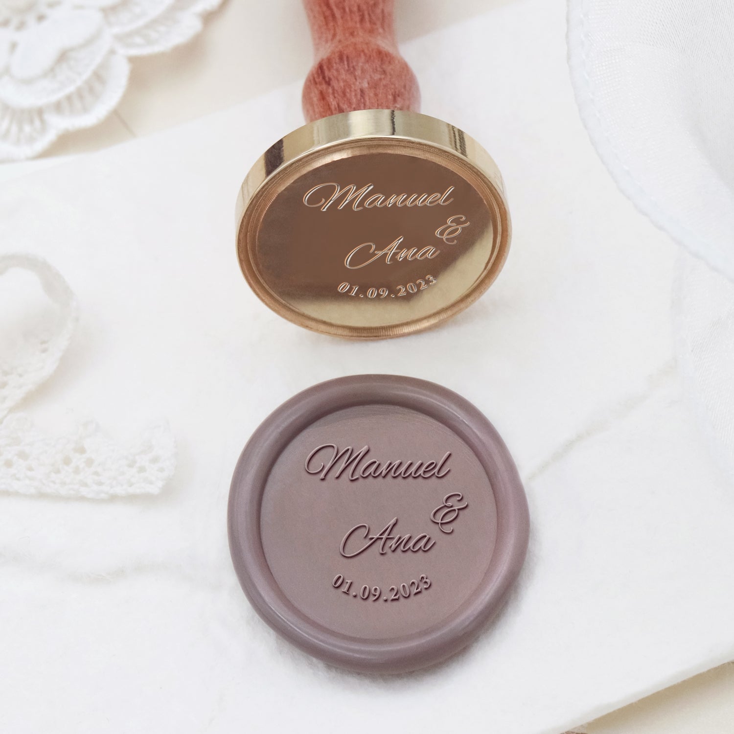 Sello de Lacre de Bodas Minimalista Personalizado con Nombre - Estilo 2 2