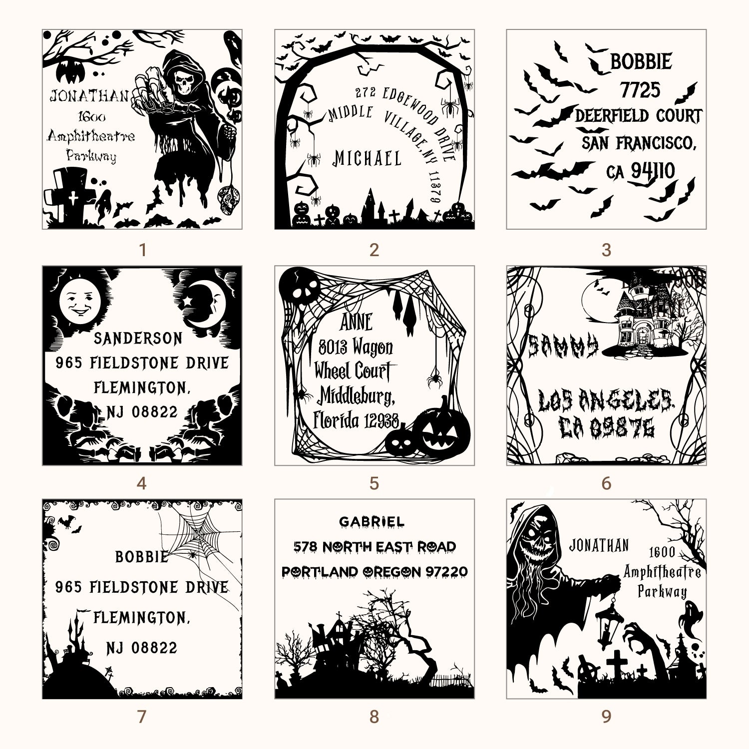 Sello de Caucho de Dirección Personalizado para Halloween (27 Diseños) sku1