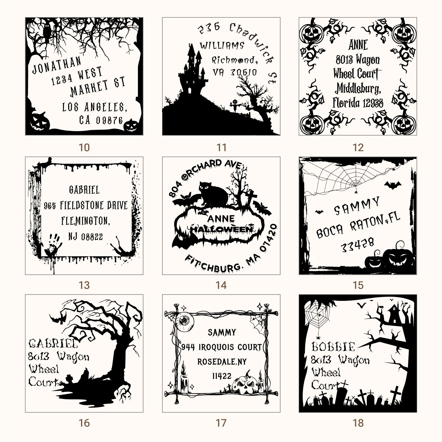 Sello de Caucho de Dirección de Halloween Personalizado (27 Diseños) sku2