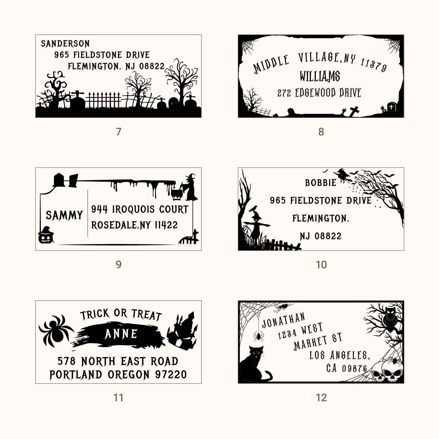 Carimbo de Borracha de Devolução de Morada Halloween Retangular Personalizado (27 Designs)-sku2