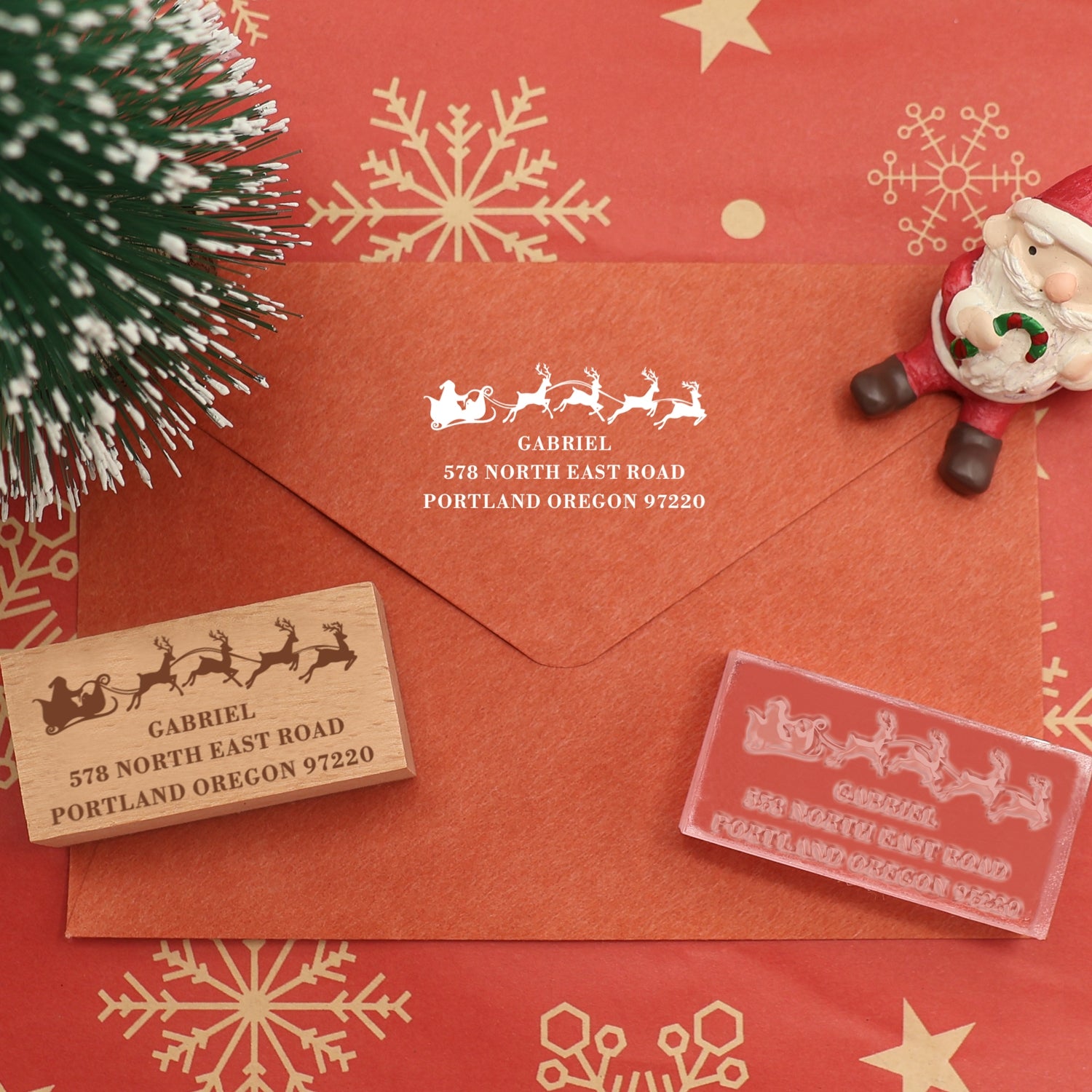 Tampon en caoutchouc d'adresse rectangle de Noël personnalisé (27 designs)