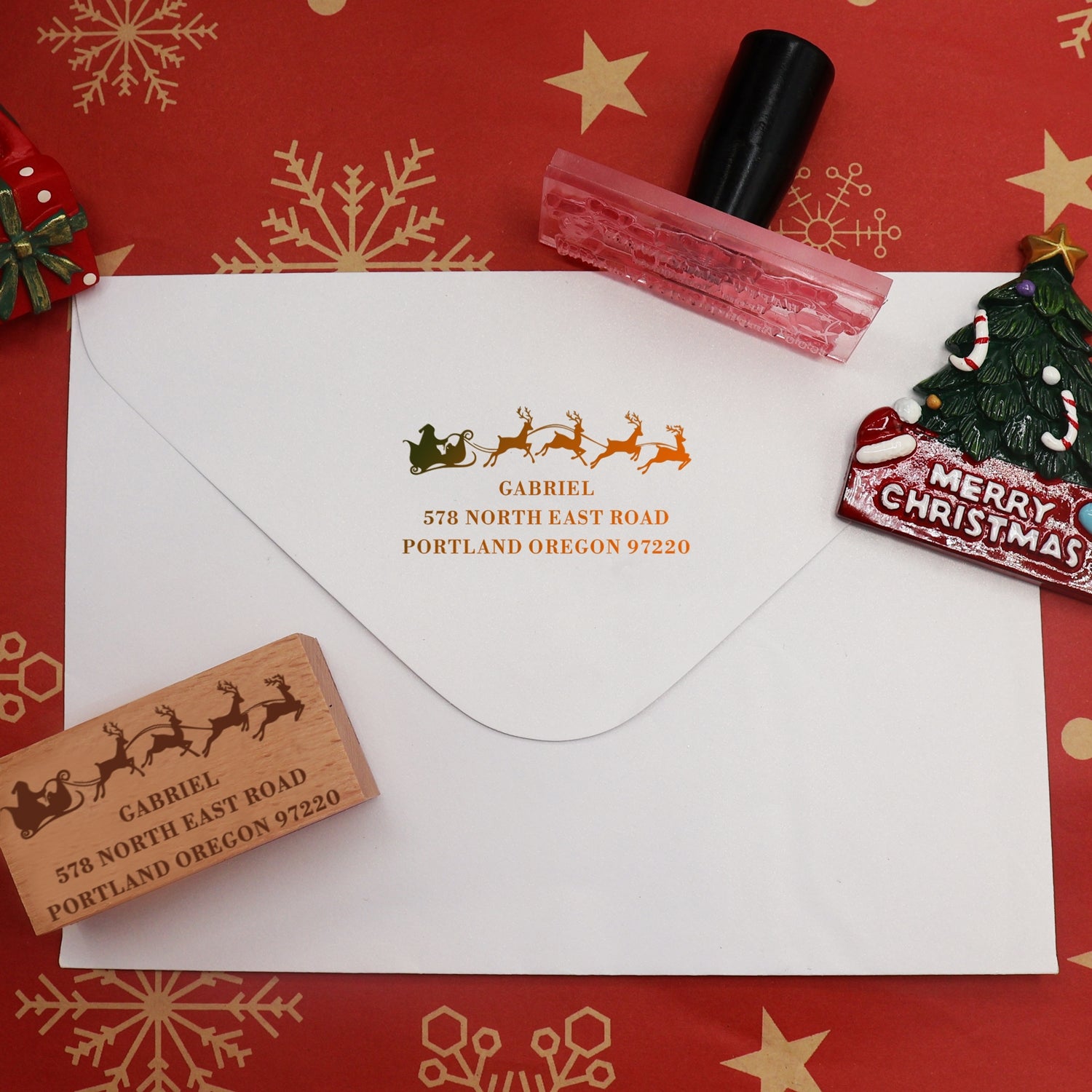 Personalisierter Weihnachts-Rechteck-Adressen-Gummistempel (27 Designs)2