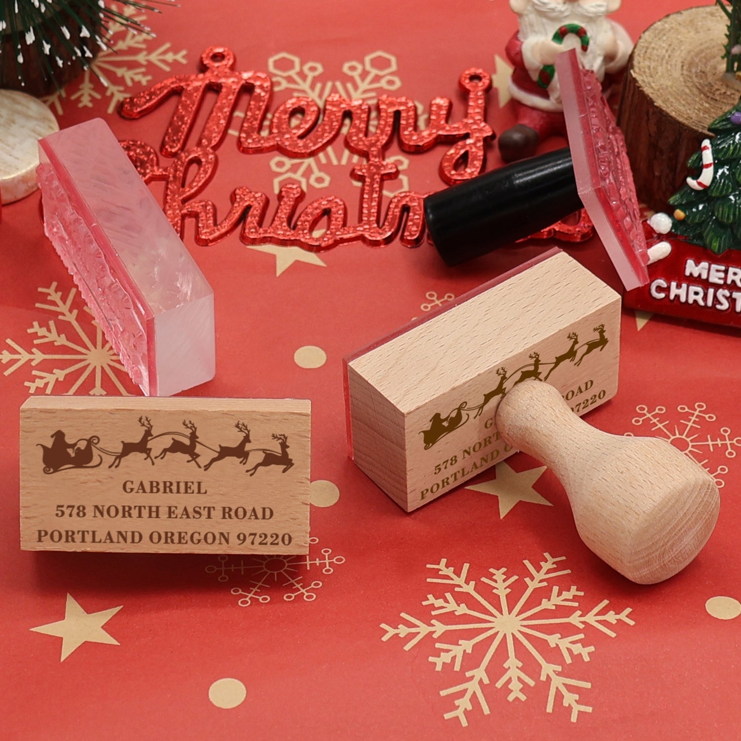 Personalisierter Weihnachts-Rechteck-Adressen-Gummistempel (27 Designs)3